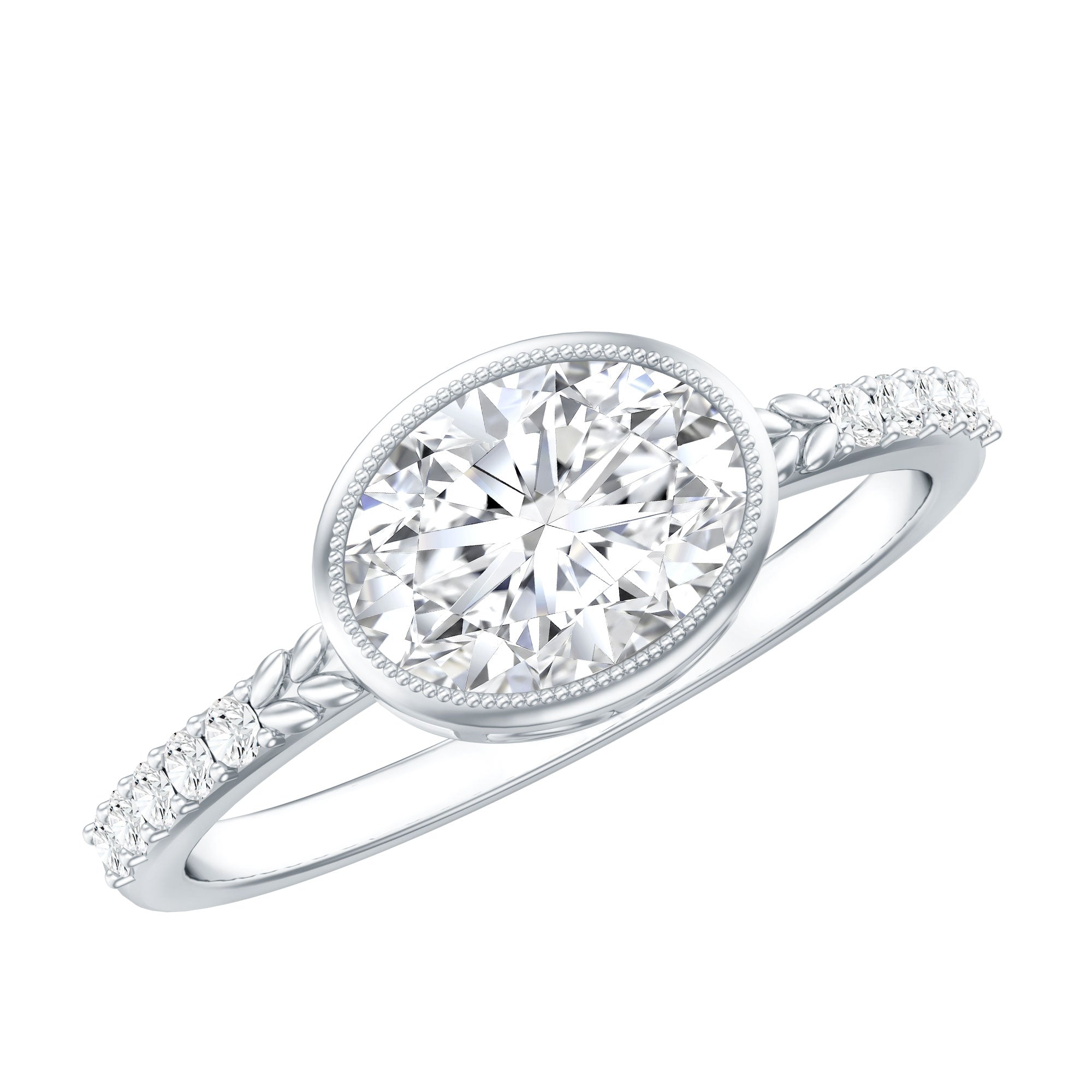 Rosec Jewels-Moissanite East West Engagement Ring in Bezel Setting