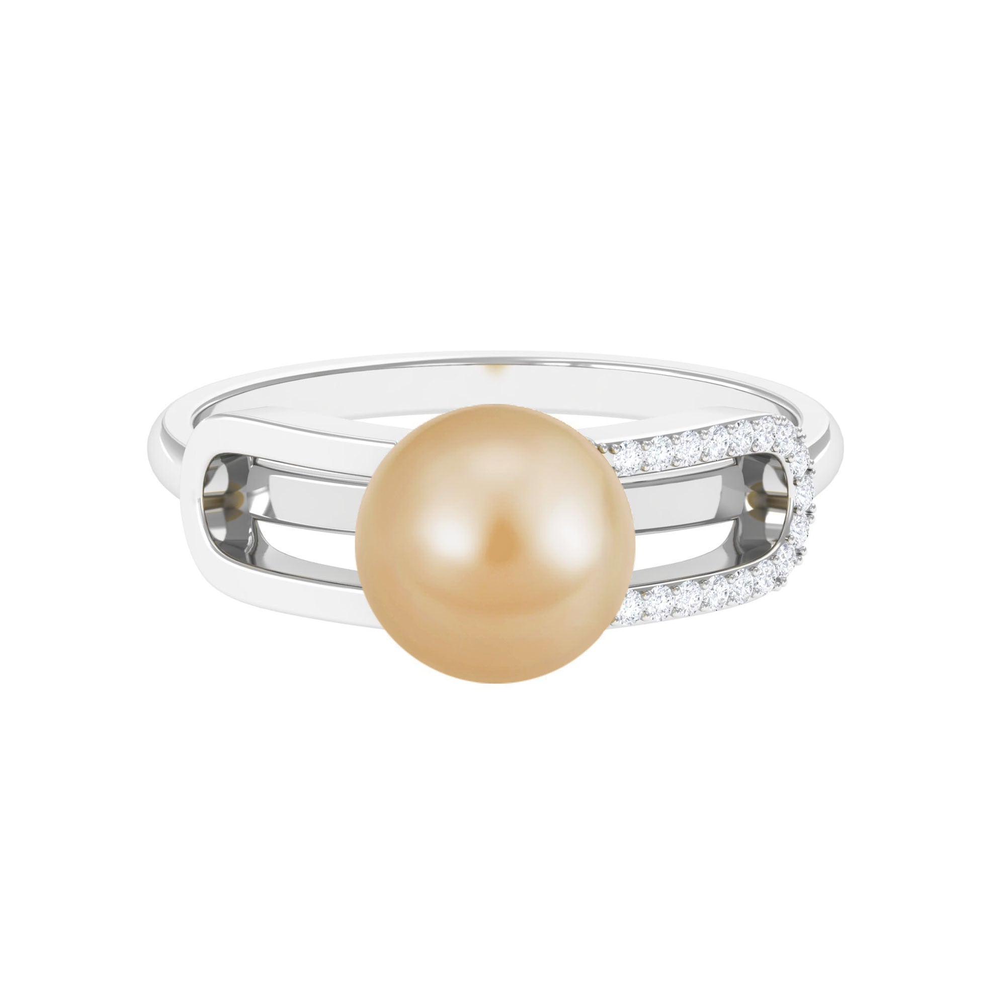 Split Shank South Sea Pearl Solitaire Engagement Ring with Diamond