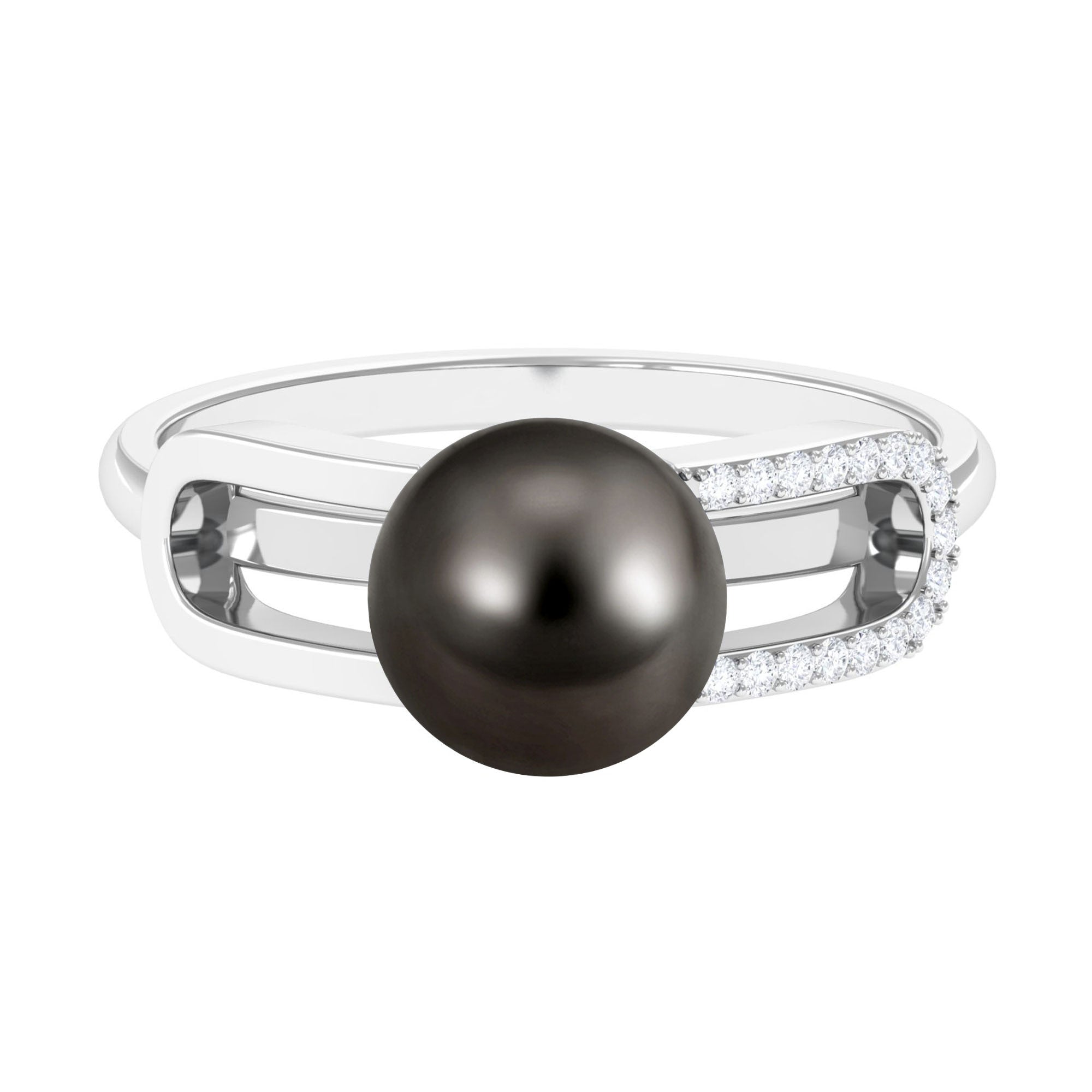 Split Shank Tahitian Pearl Solitaire Engagement Ring with Diamond