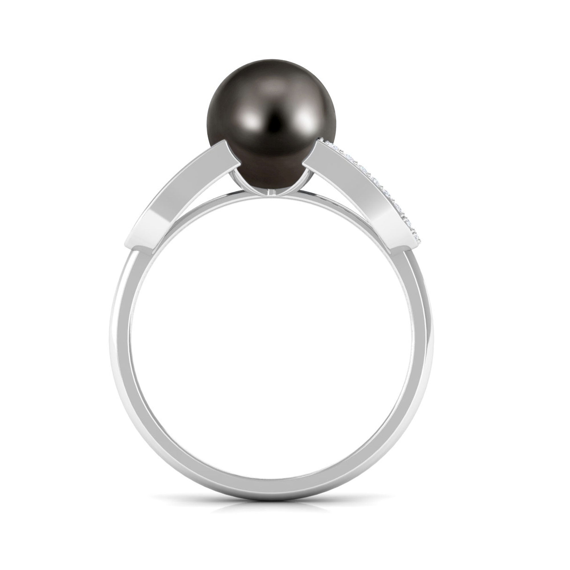 Split Shank Tahitian Pearl Solitaire Engagement Ring with Diamond AAA - Rosec Jewels