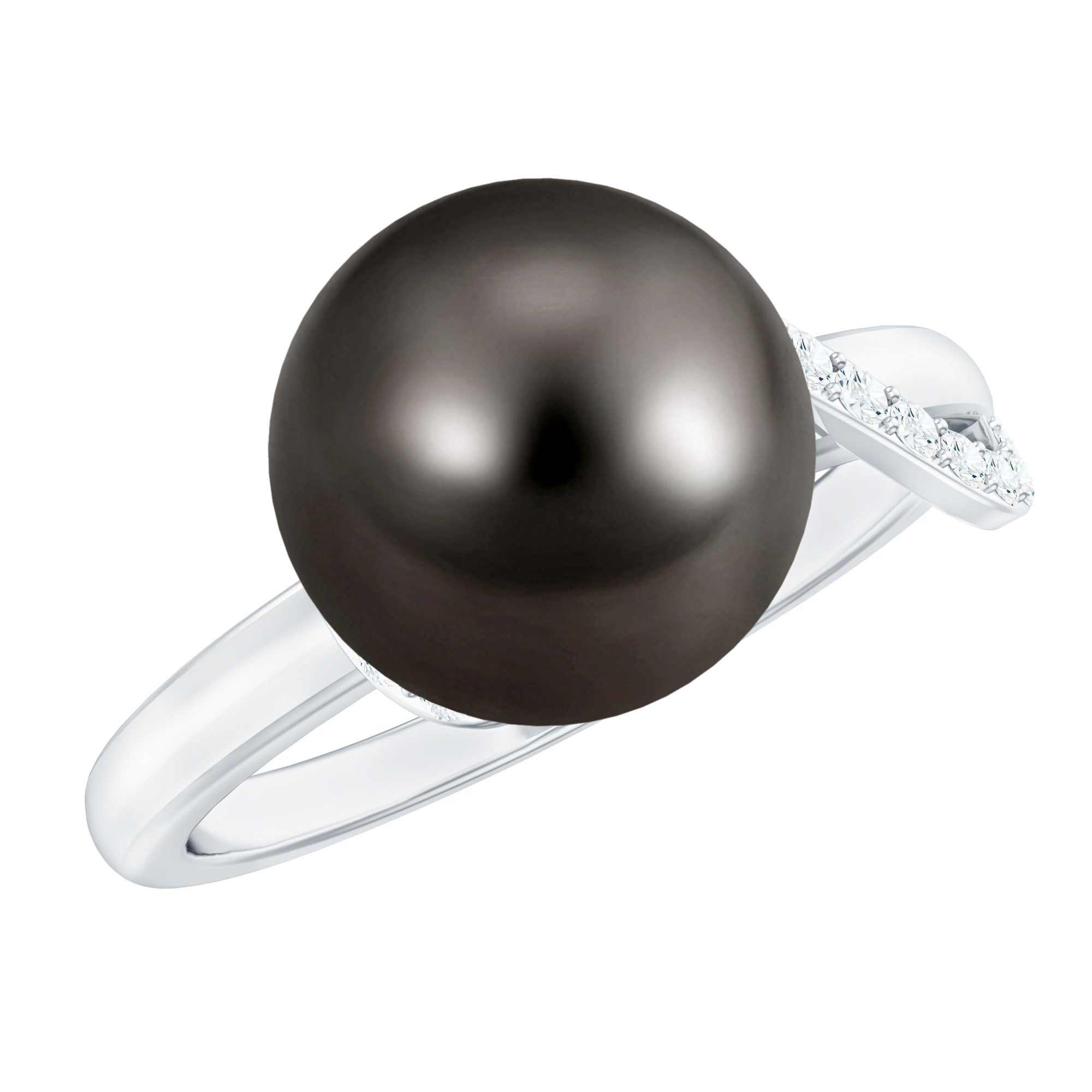 Pure Tahitian Pearl Solitaire Engagement Ring with Diamond