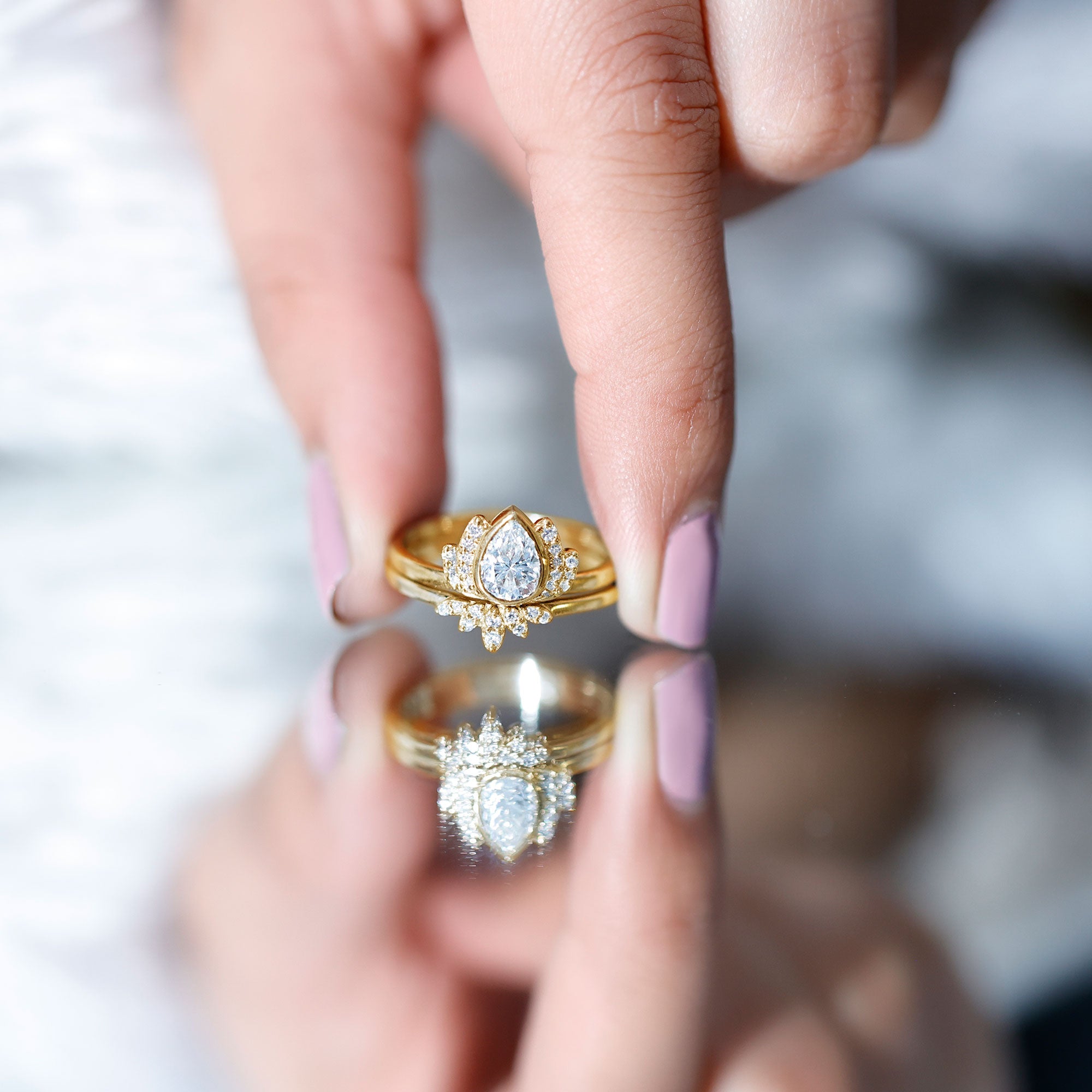 Rosec Jewels-Certified Moissanite Lotus Flower Bridal Ring Set