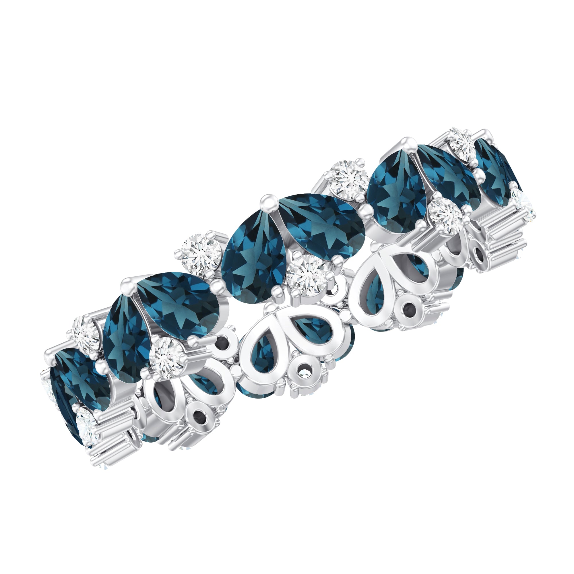 Pear Shape London Blue Topaz and Moissanite Full Eternity Band