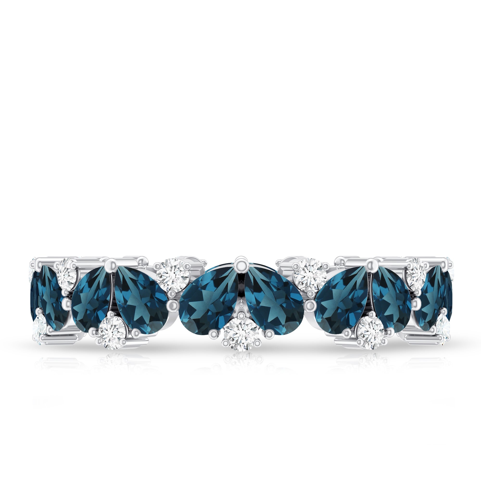 Pear Shaped London Blue Topaz and Diamond Full Eternity Band AAA - Rosec Jewels