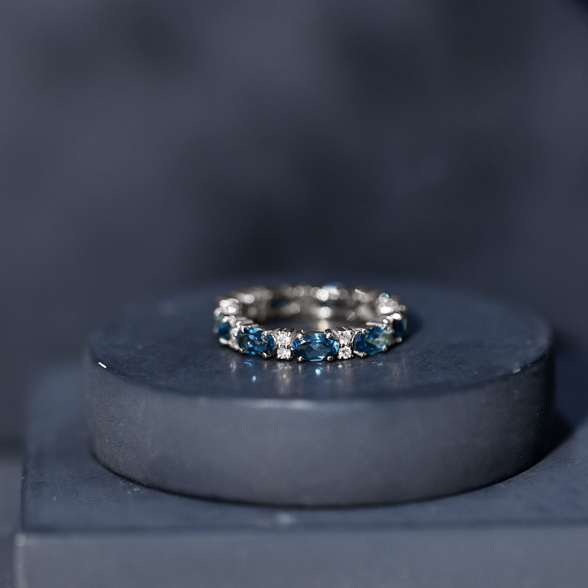 Oval Cut London Blue Topaz Full Eternity Band with Diamond AAA - Rosec Jewels