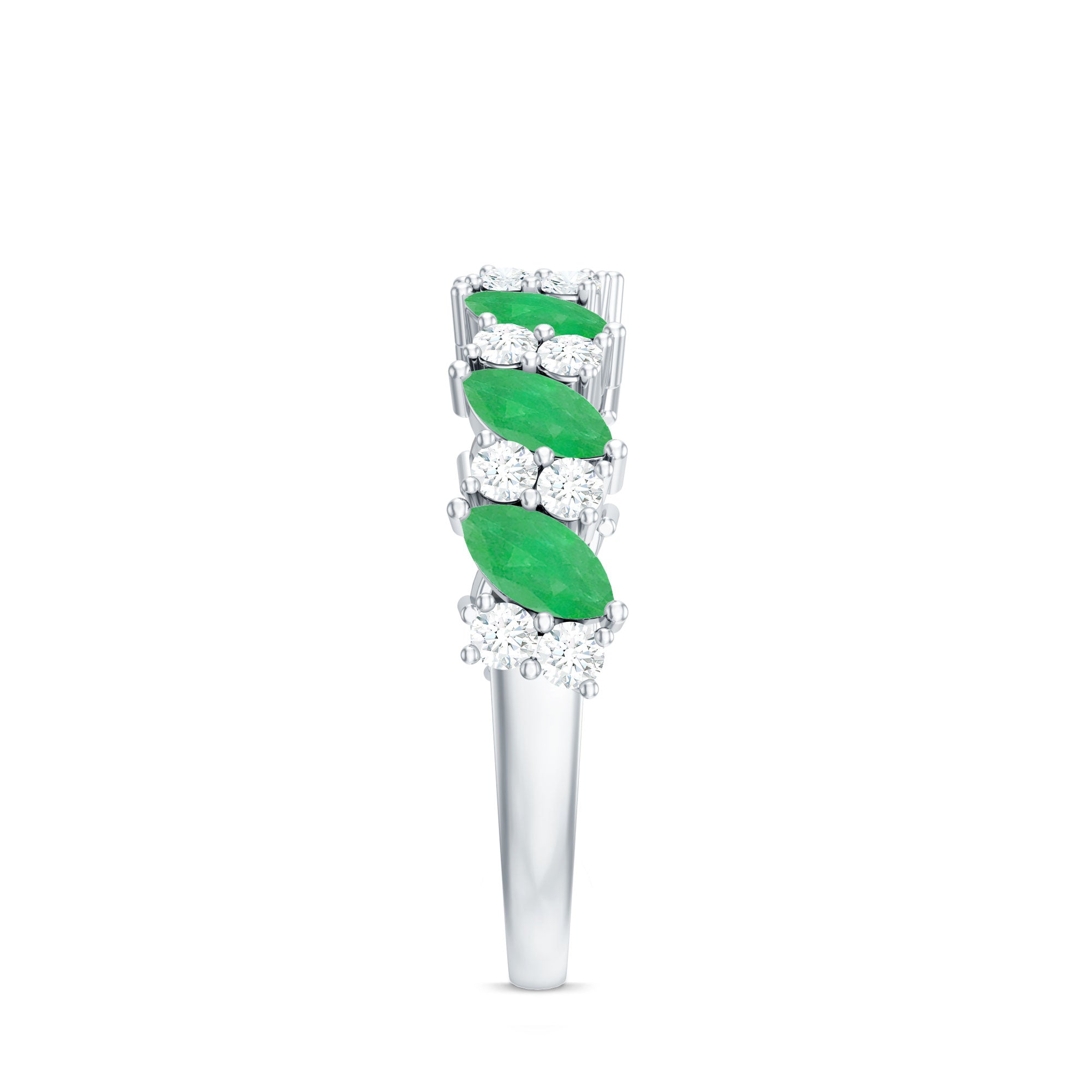 Natural Emerald Diamond Half Eternity Band Ring for Anniversary AAA - Rosec Jewels