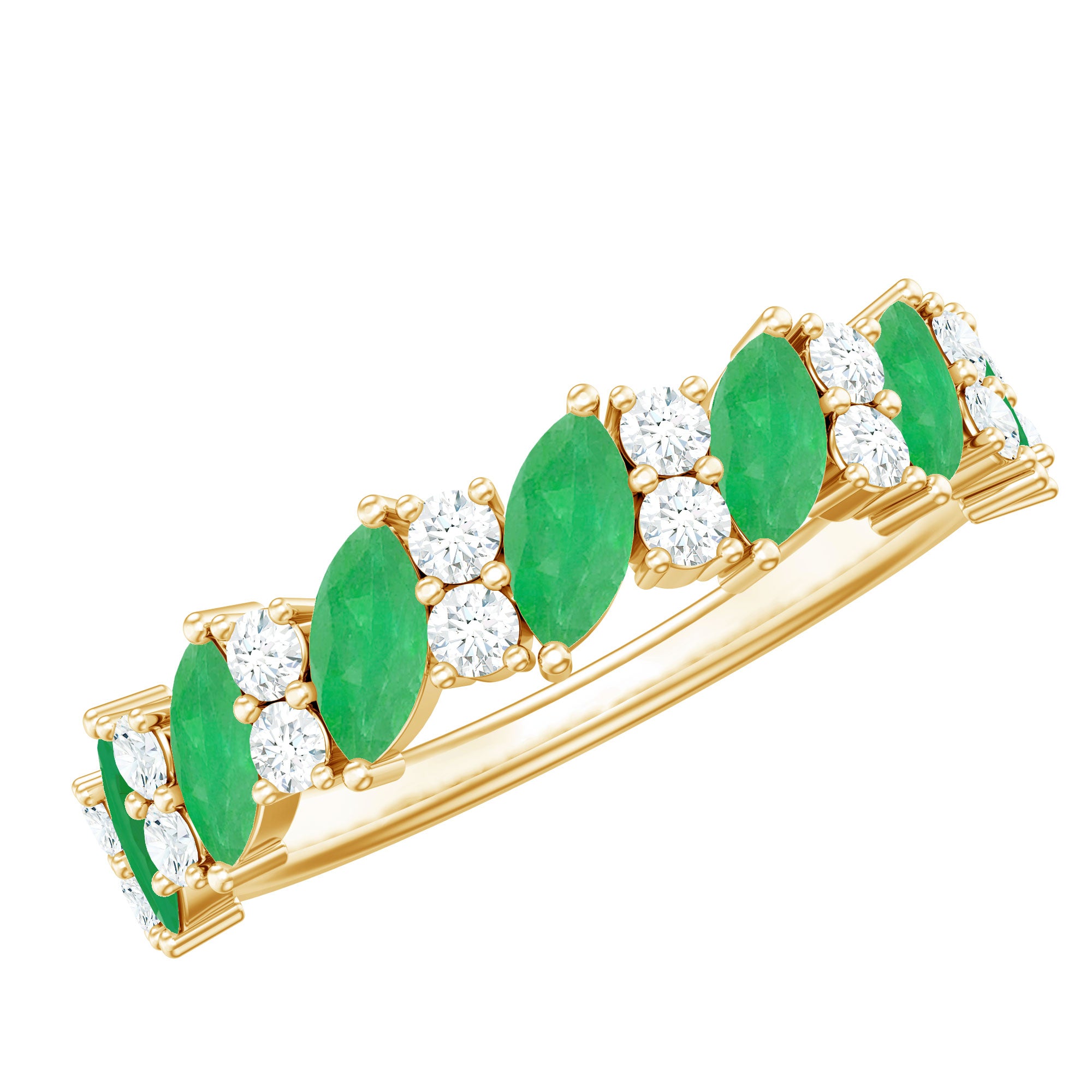Natural Emerald Diamond Half Eternity Band Ring for Anniversary AAA - Rosec Jewels