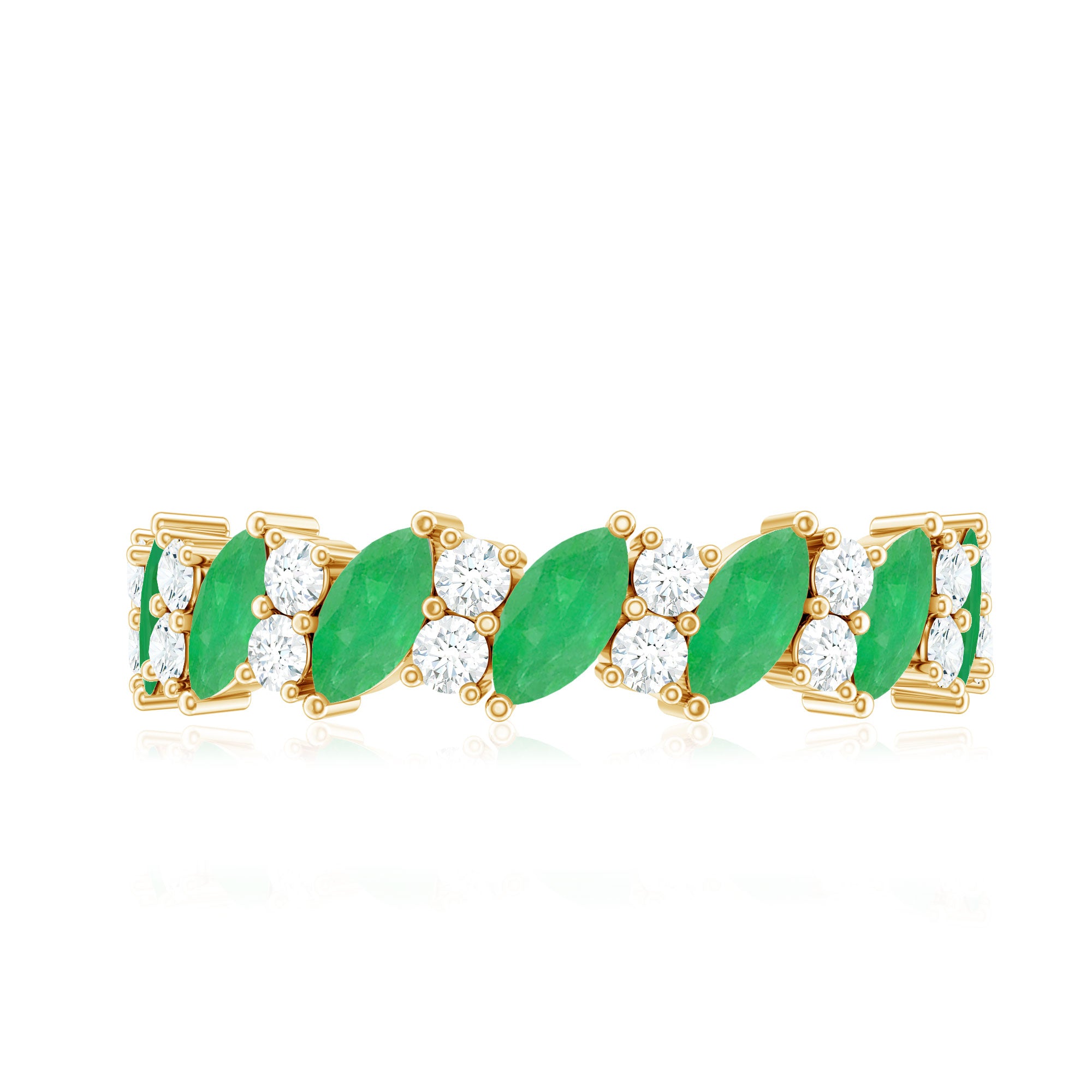 Natural Emerald Diamond Half Eternity Band Ring for Anniversary AAA - Rosec Jewels