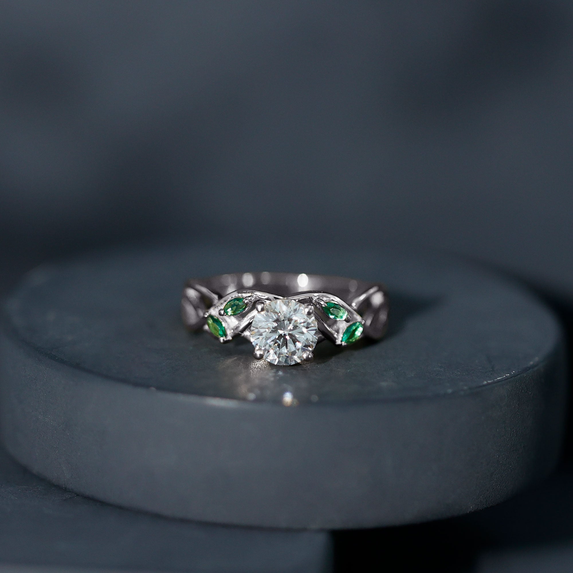 Lab Grown Diamond Engagement Ring With Emerald Lab - ( EF-VS ) - Rosec Jewels