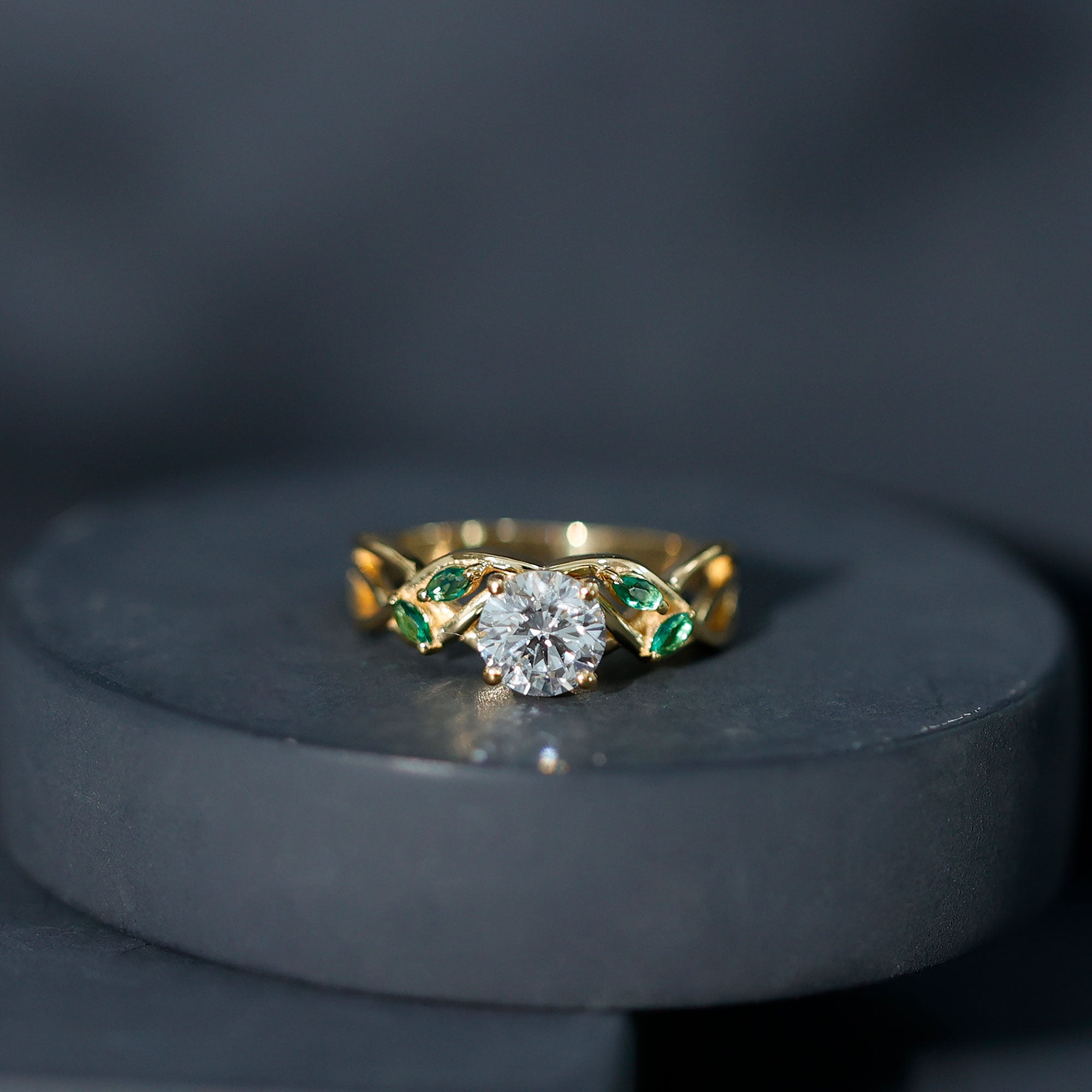 Lab Grown Diamond Engagement Ring With Emerald Lab - ( EF-VS ) - Rosec Jewels
