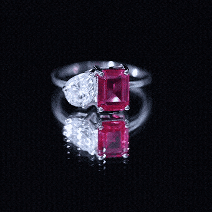 Toi Et Moi Ring with Created Pink Sapphire and Moissanite AAAA - Rosec Jewels