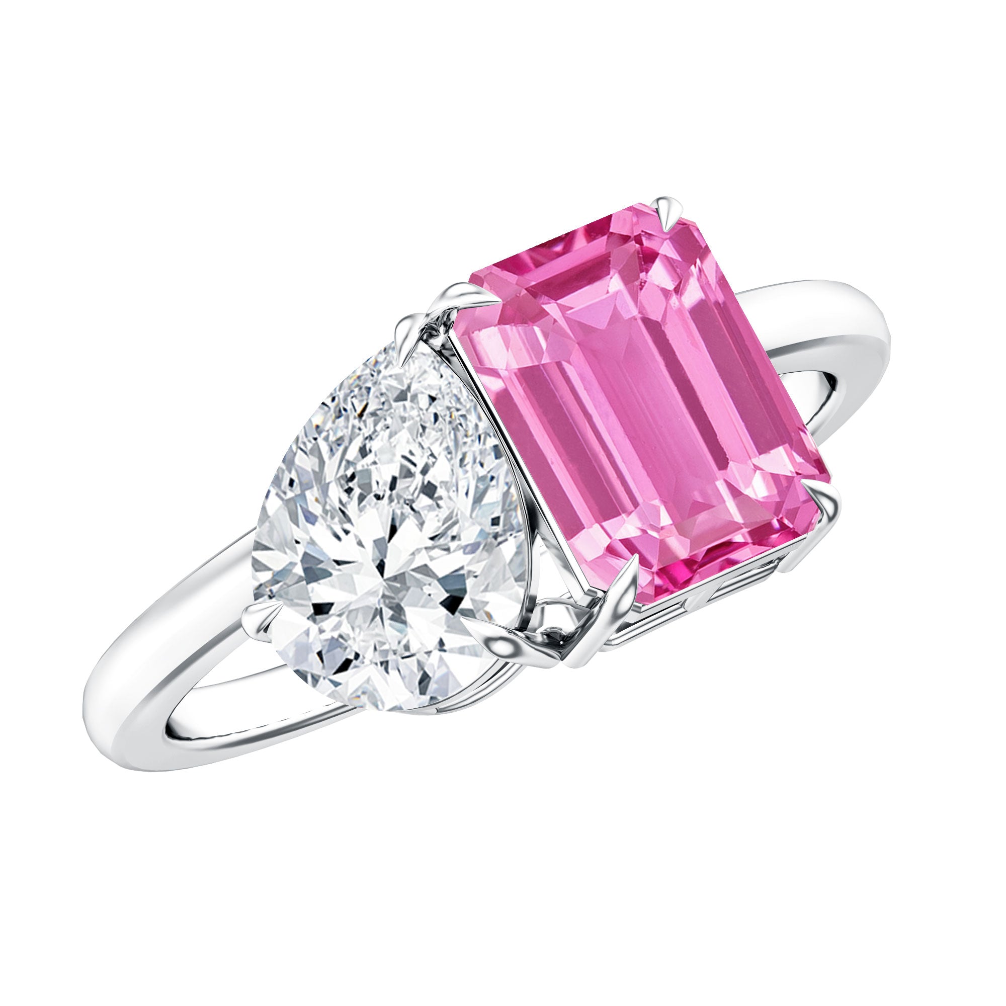Toi Et Moi Ring with Created Pink Sapphire and Moissanite AAAA - Rosec Jewels