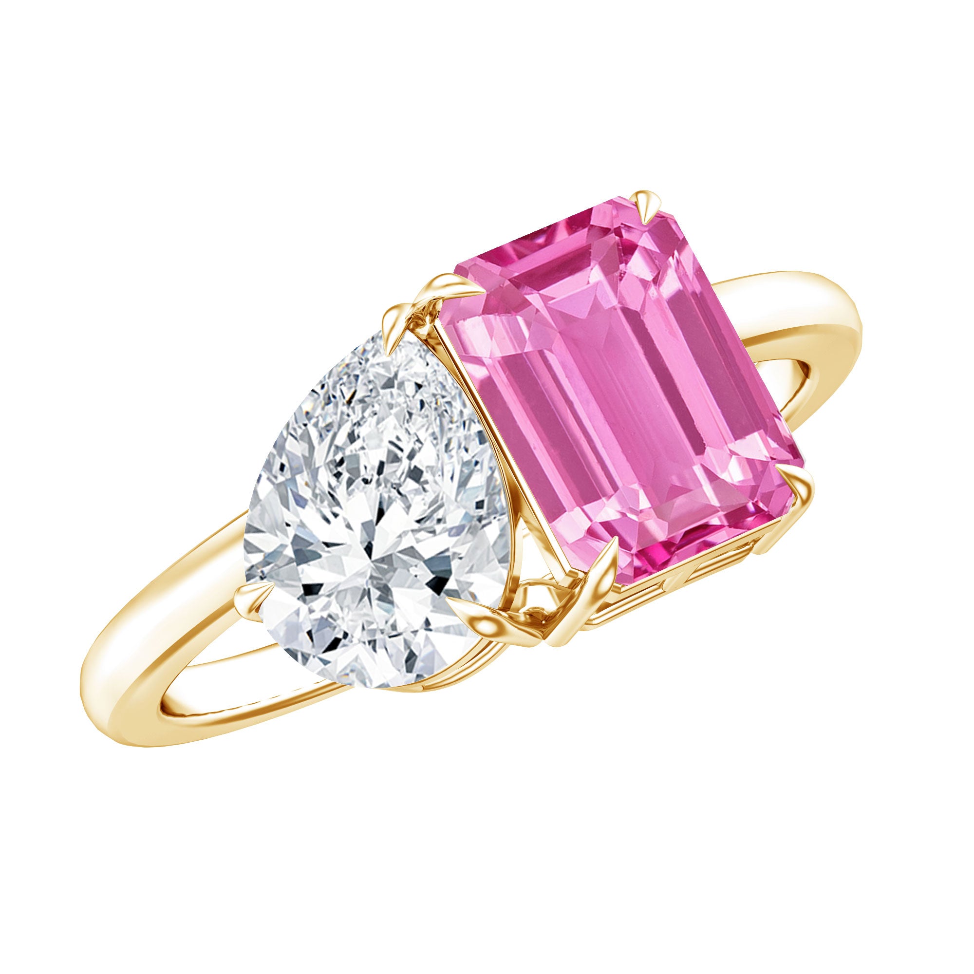 Toi Et Moi Ring with Created Pink Sapphire and Moissanite AAAA - Rosec Jewels