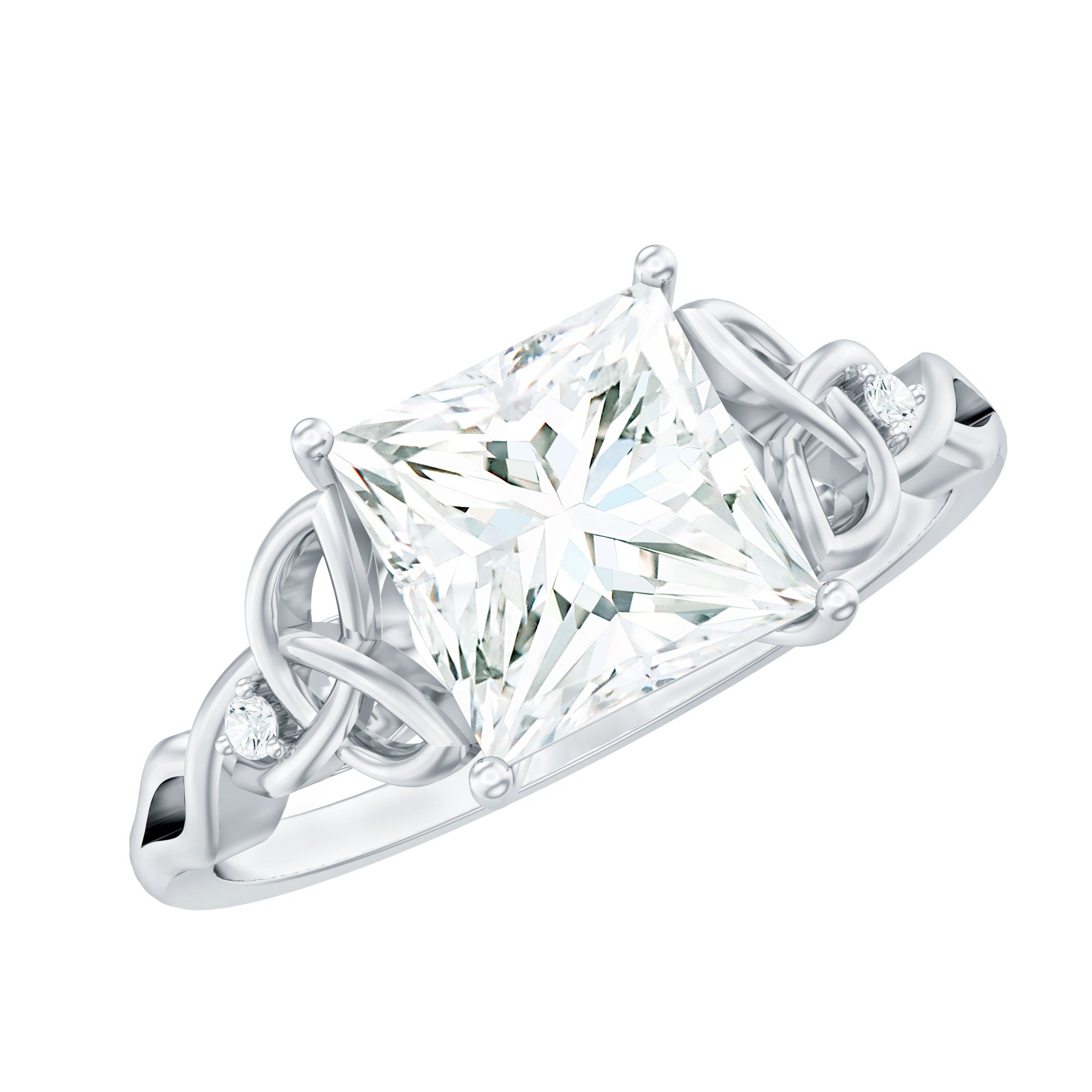 8 MM Princess Cut Moissanite Solitaire Engagement Celtic Ring