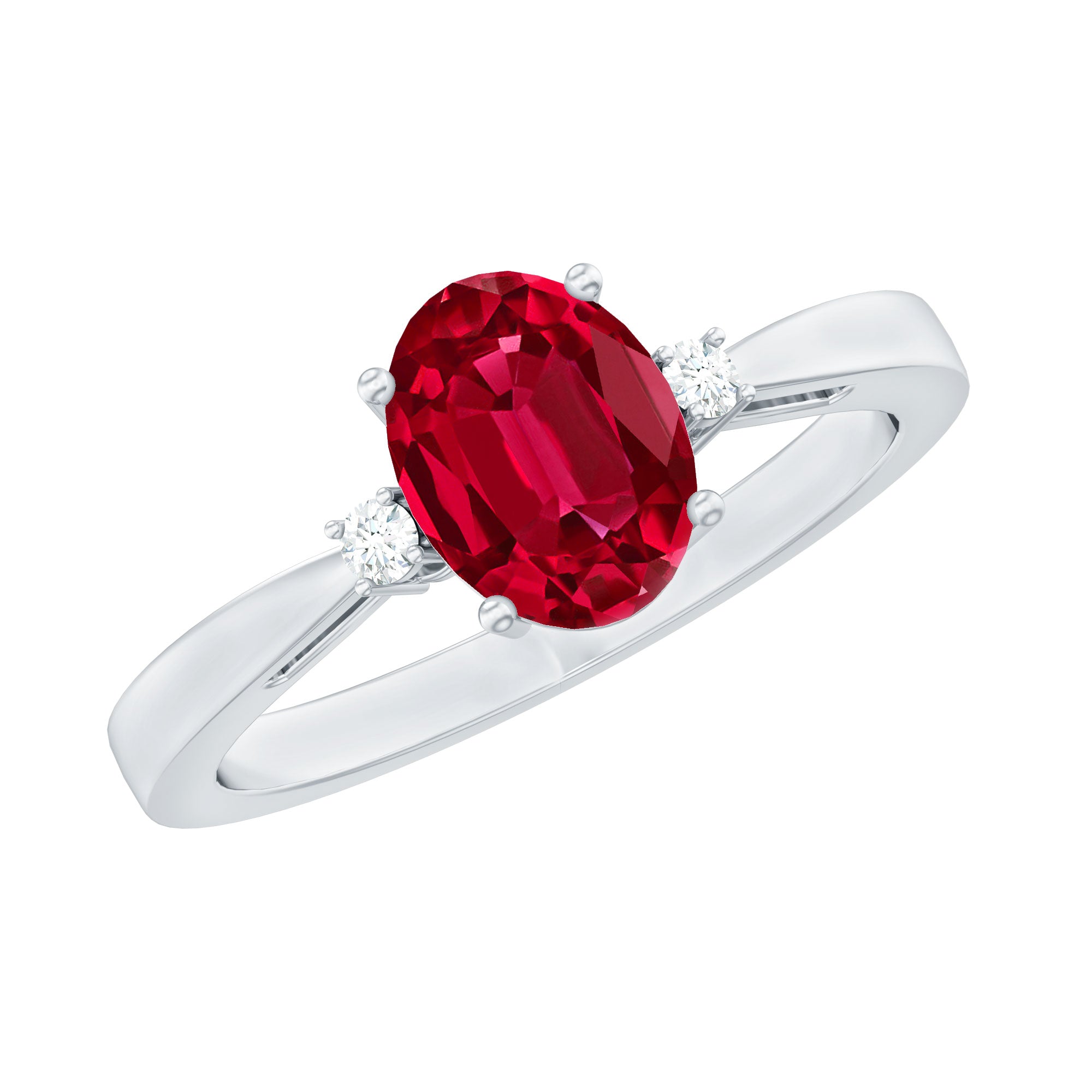 Classic Lab Grown Ruby Oval Engagement Ring With Diamond AAAA - Rosec Jewels