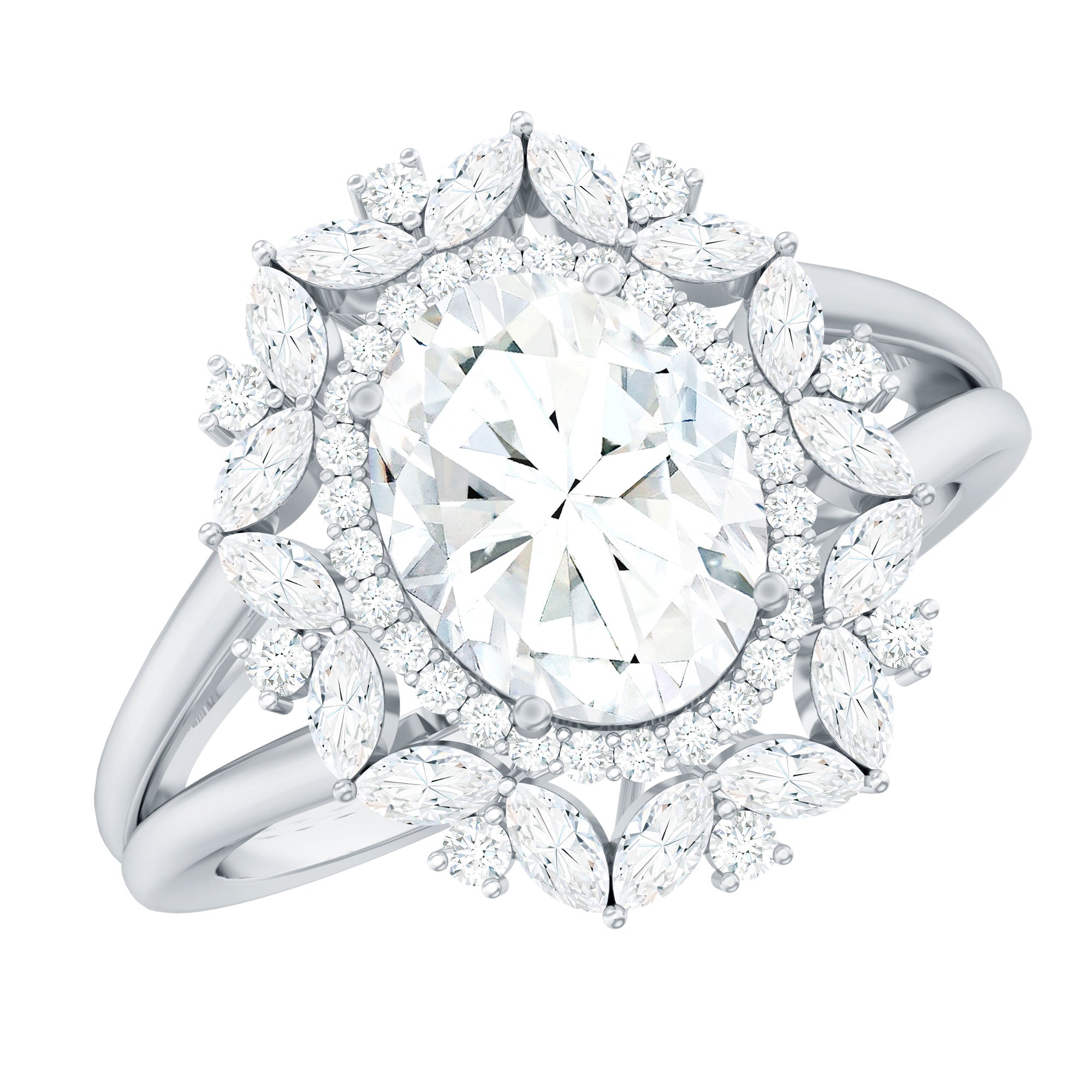 Oval Cut 7X9 MM Moissanite Double Halo Engagement Ring D-VS1 - Rosec Jewels