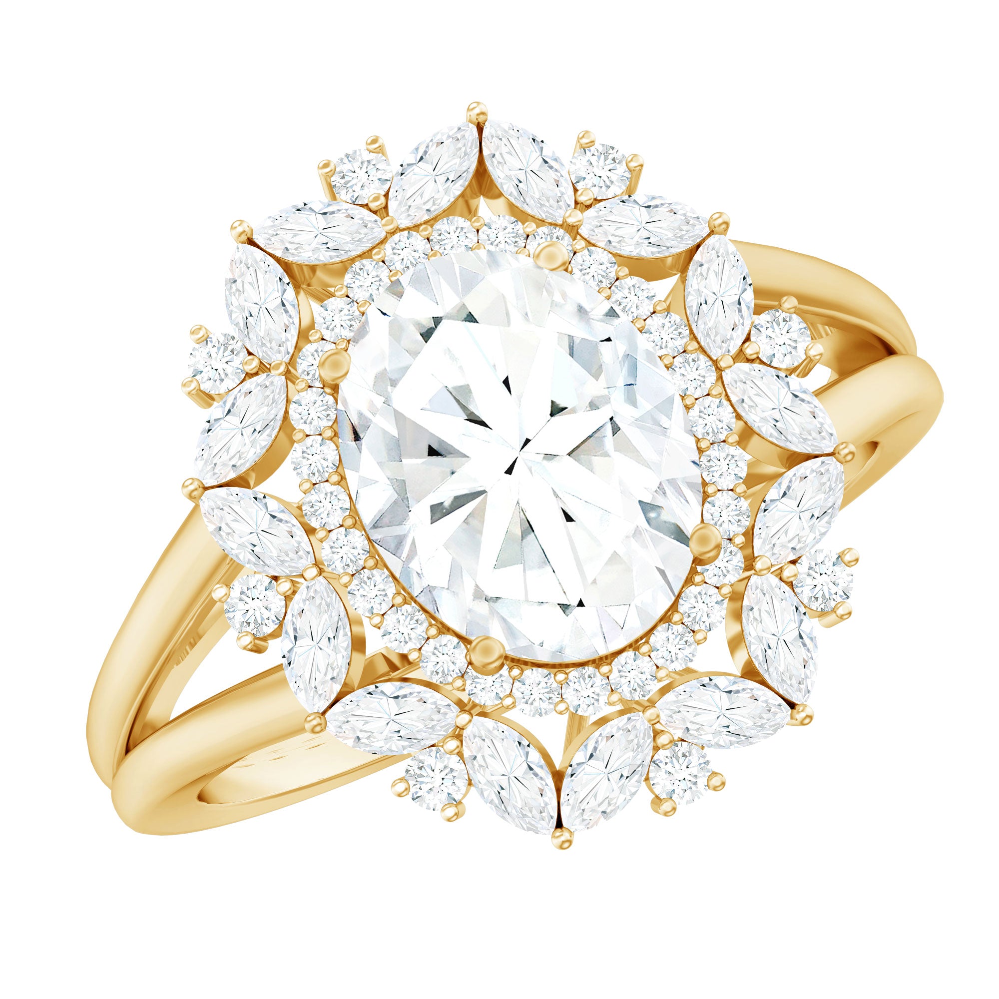 Oval Cut 7X9 MM Moissanite Double Halo Engagement Ring D-VS1 - Rosec Jewels
