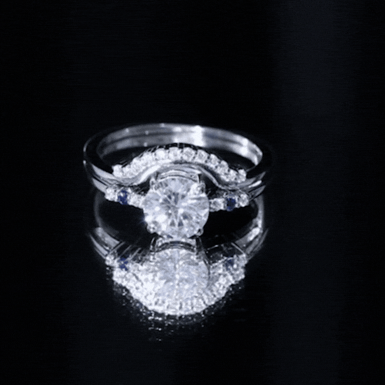 Certified 8MM Moissanite Engagement Ring With Wedding Band D-VS1 - Rosec Jewels