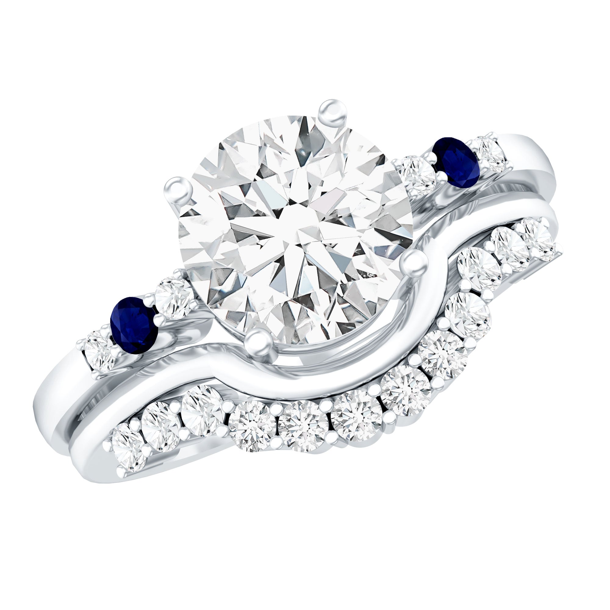 Certified 8MM Moissanite Engagement Ring With Wedding Band D-VS1 - Rosec Jewels