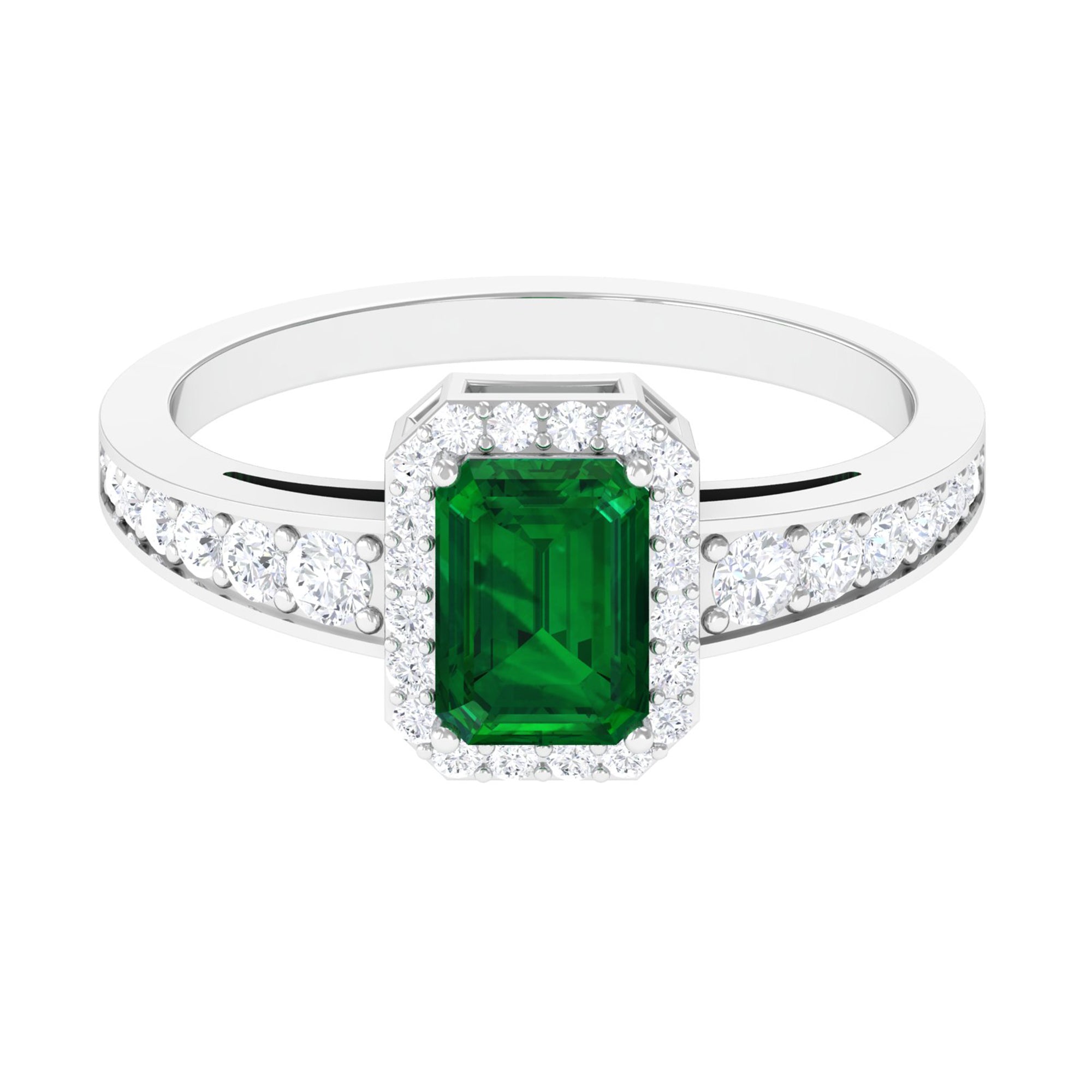 Certified Emerald Cut Lab Grown Emerald Vintage Inspired Engagement Ring with Moissanite
