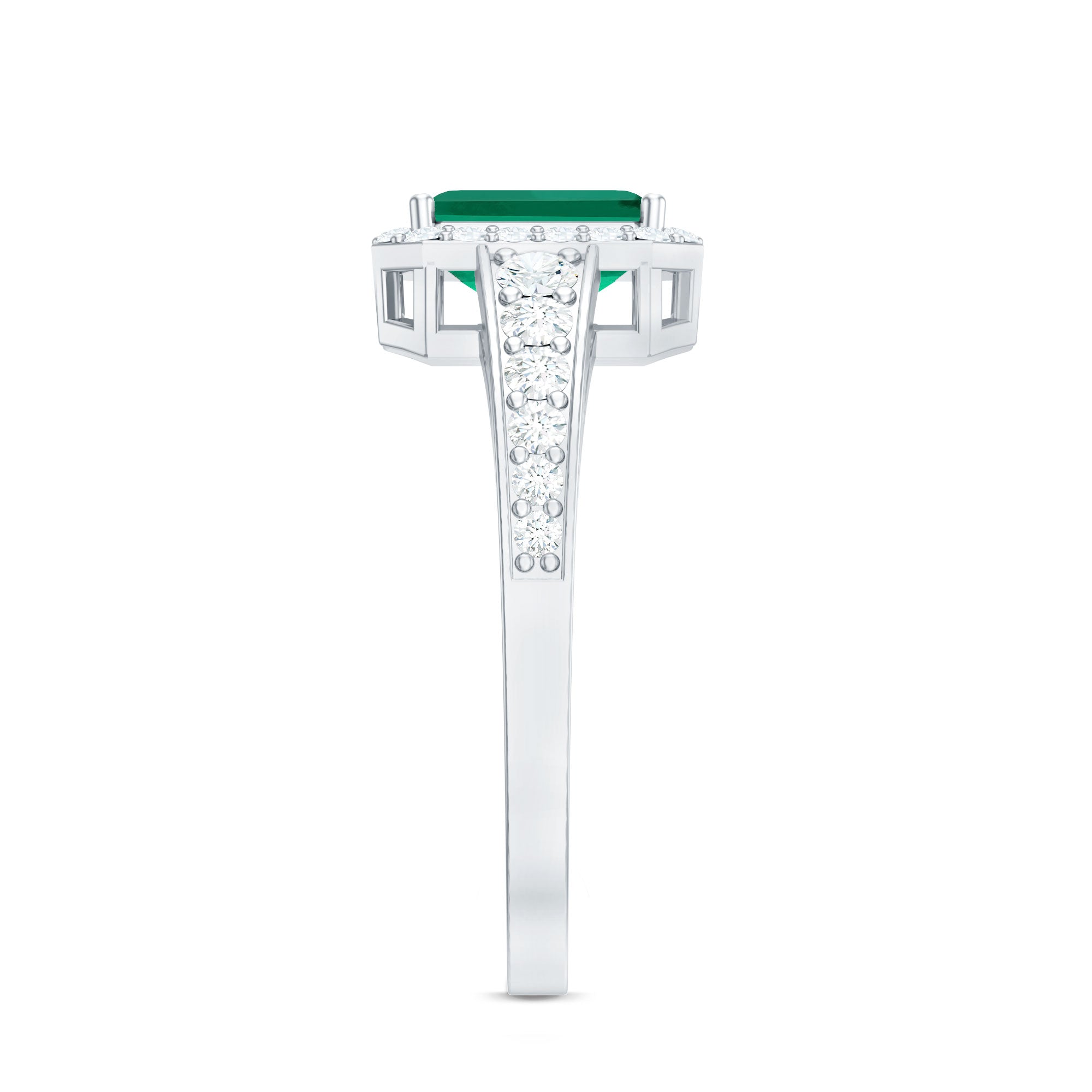 Rosec Jewels-Certified Emerald Cut Lab Grown Emerald Vintage Engagement Ring with Diamond