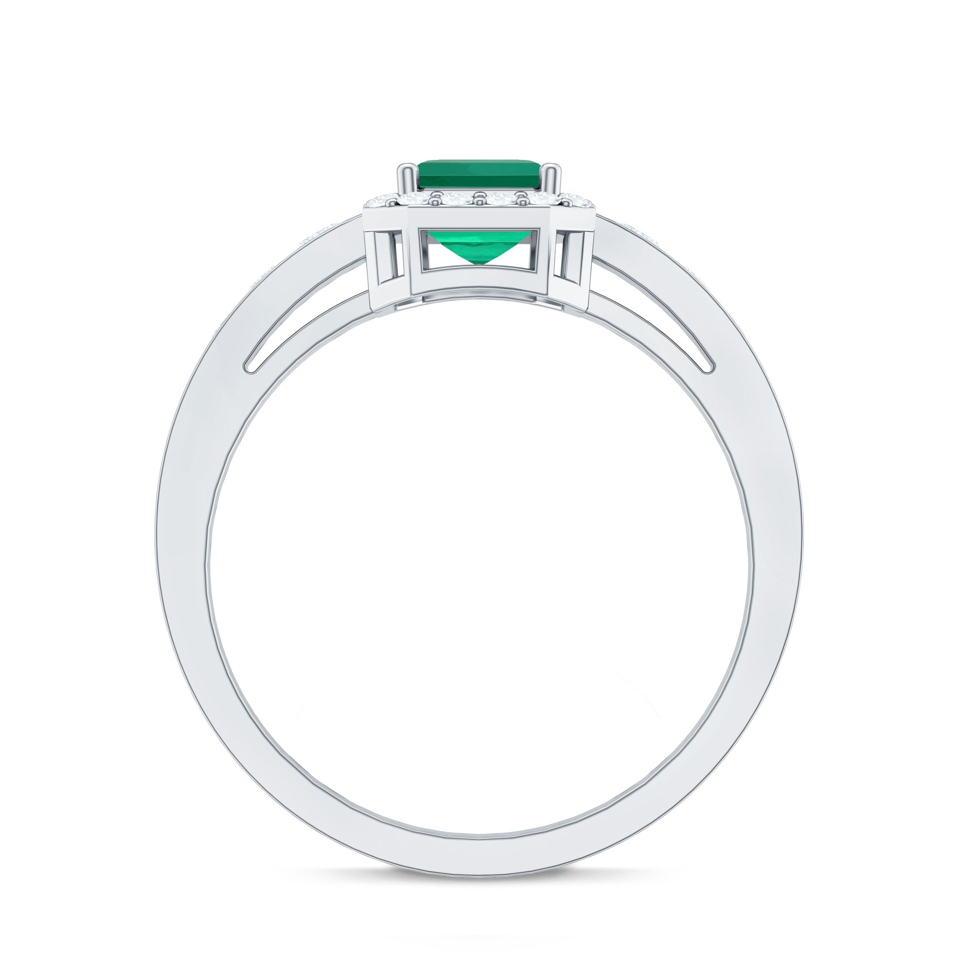 Rosec Jewels-Certified Emerald Cut Lab Grown Emerald Vintage Engagement Ring with Diamond