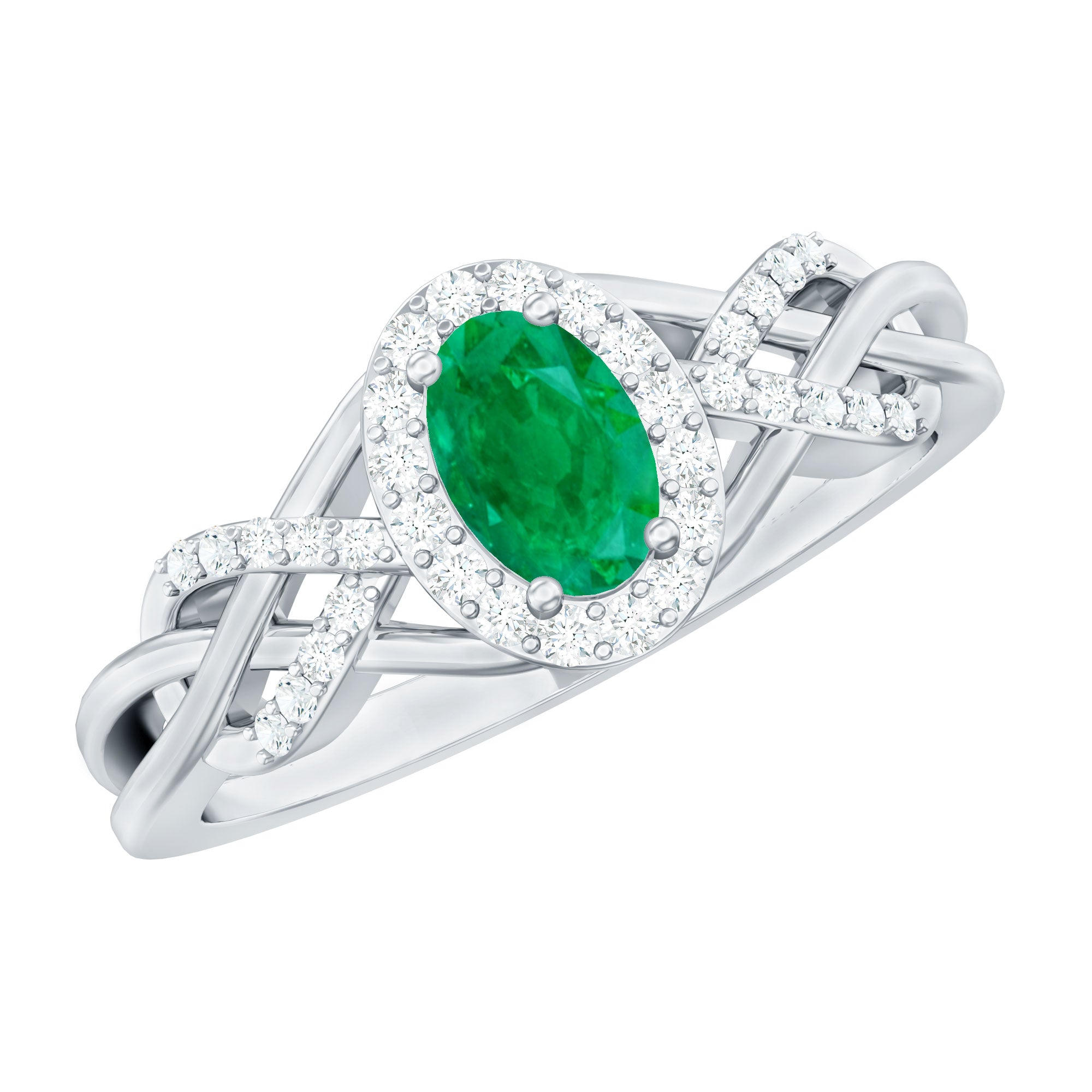 Designer Emerald Oval Engagement Ring with Diamond Halo