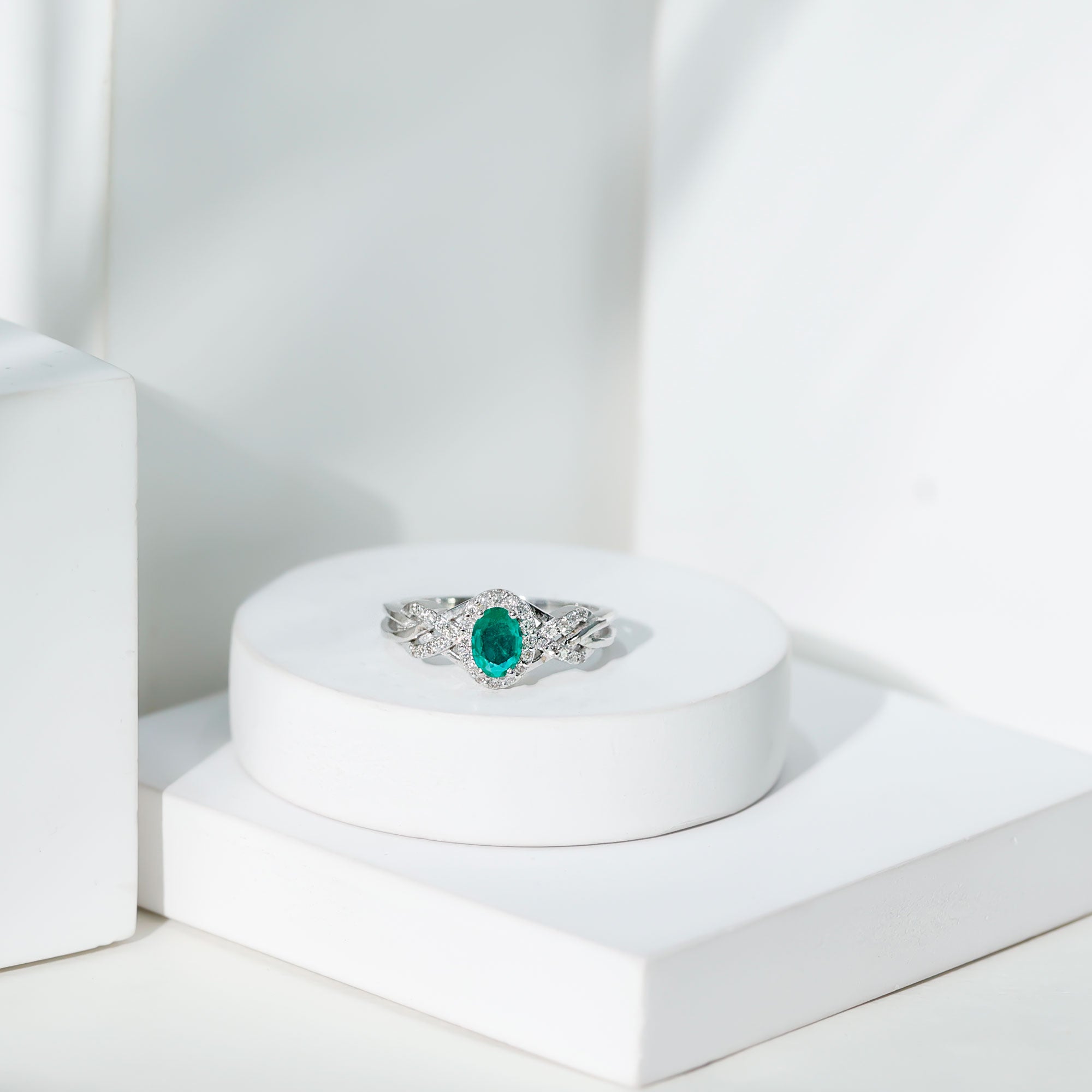 Designer Emerald Oval Engagement Ring with Diamond Halo AAA - Rosec Jewels