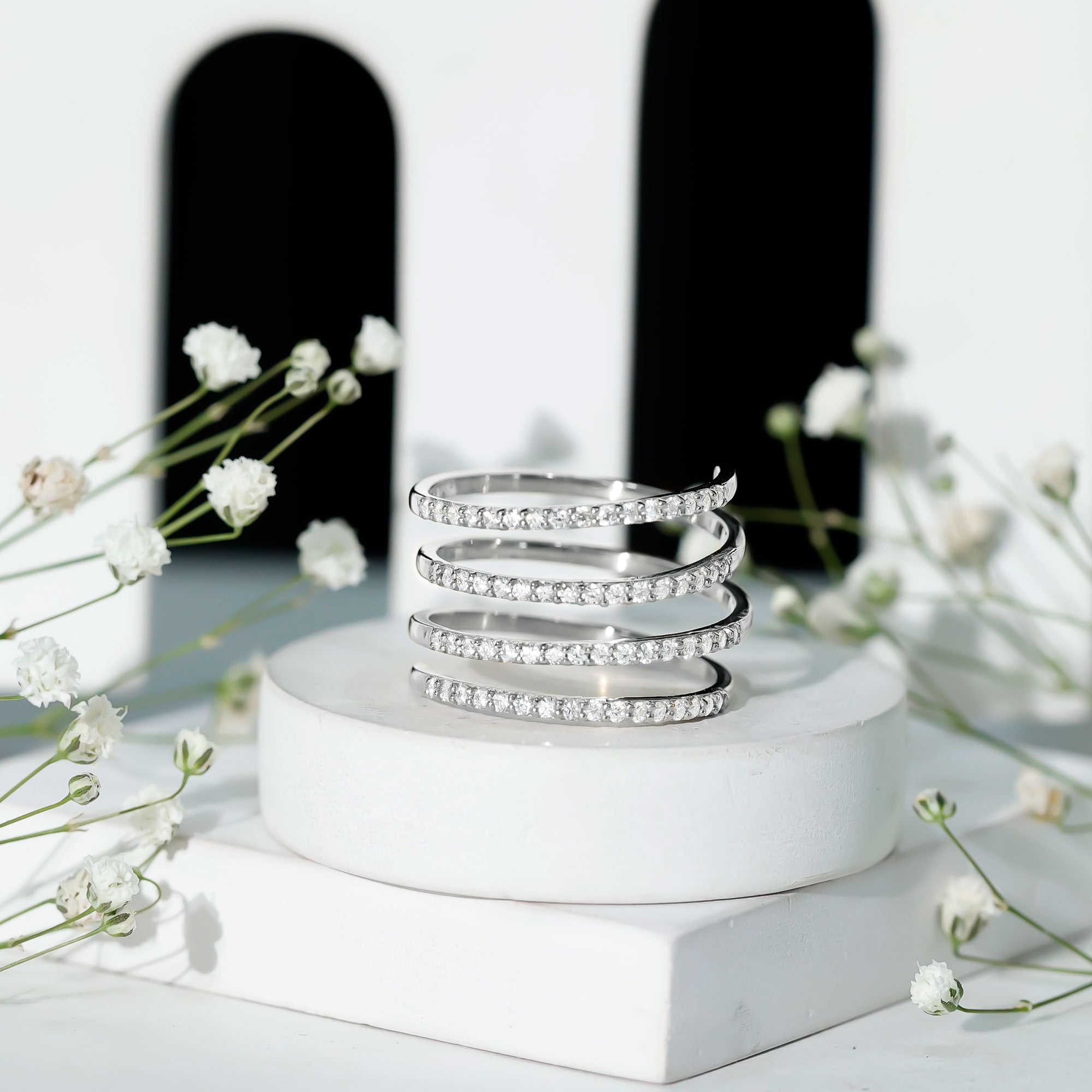 Certified Moissanite Spiral Wrap Ring D-VS1 - Rosec Jewels