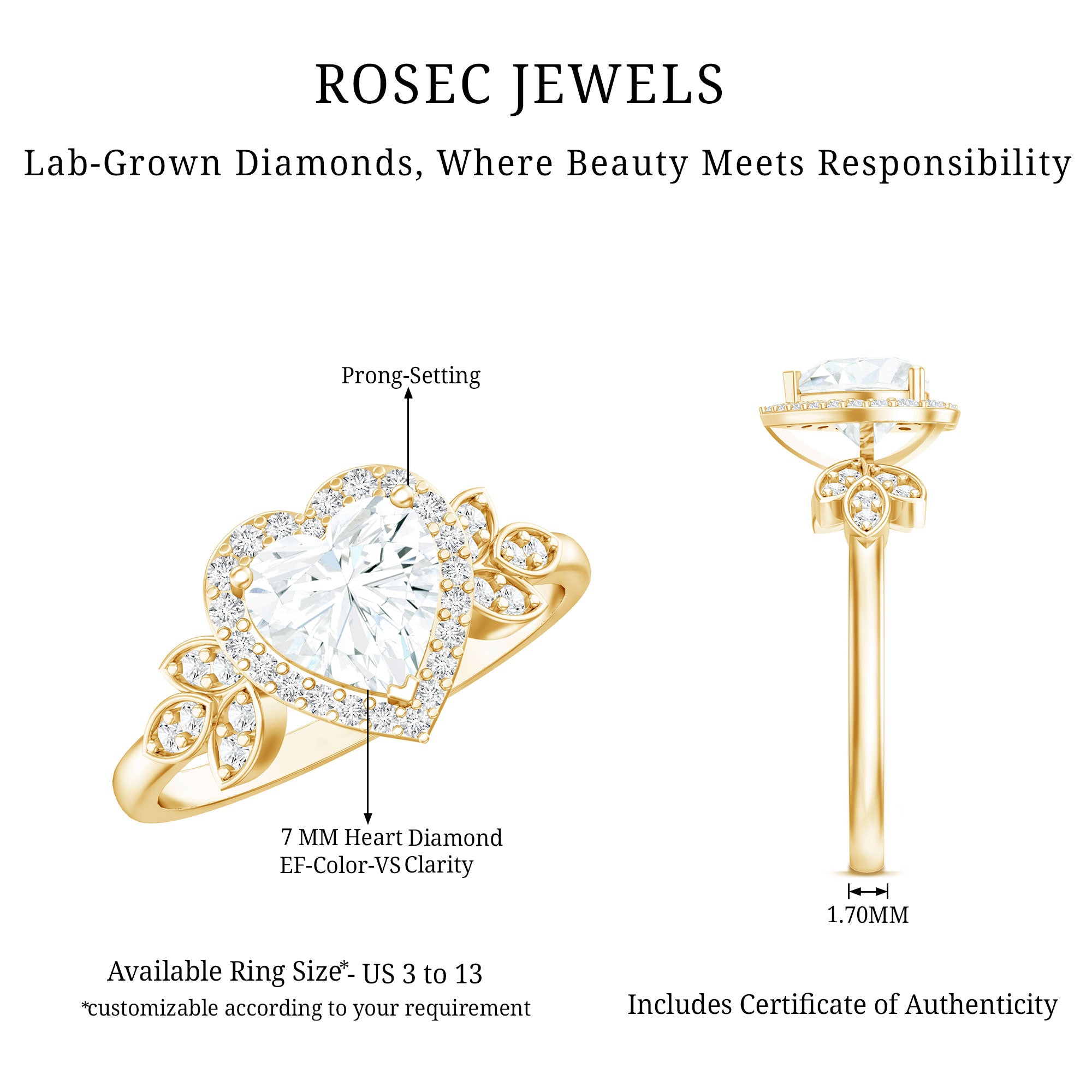 Rosec Jewels-1.25 Carat Heart Shaped Lab Grown Diamond Halo Engagement Ring