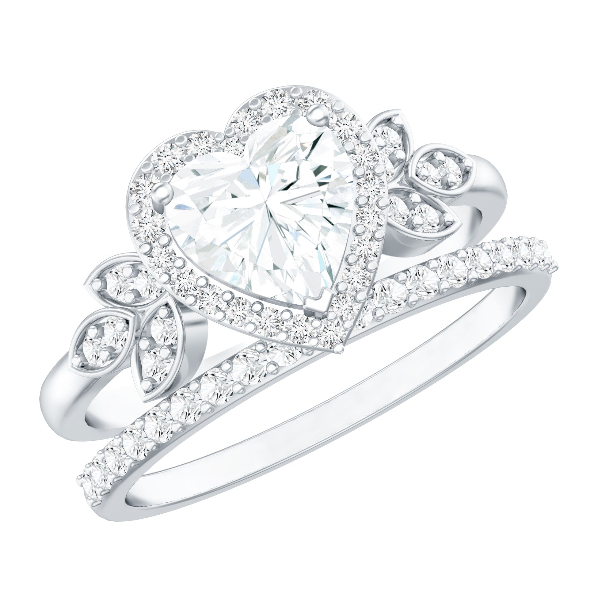 Certified 1.25 Carat Lab Grown Diamond Heart Wedding Ring Set for Women Lab - ( EF-VS ) - Rosec Jewels