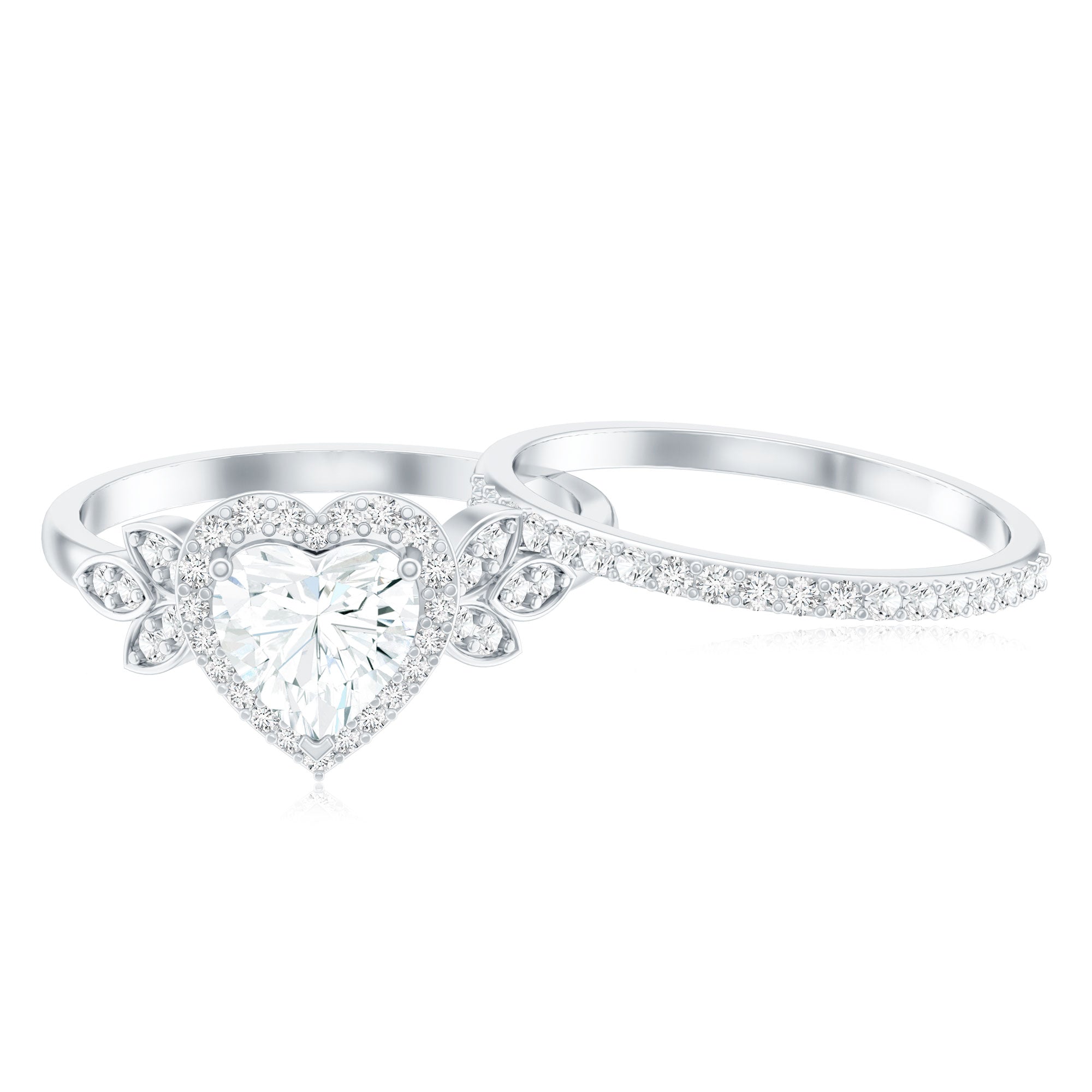 Rosec Jewels-Certified 1.25 Carat Lab Grown Diamond Heart Wedding Ring Set for Women