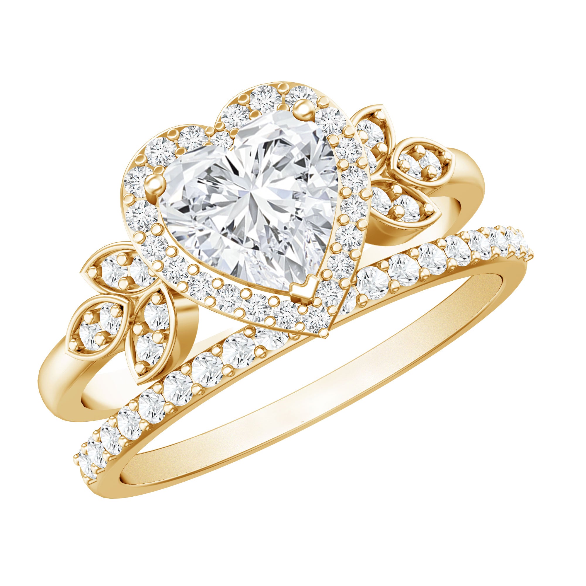 Certified 1.25 Carat Lab Grown Diamond Heart Wedding Ring Set for Women Lab - ( EF-VS ) - Rosec Jewels