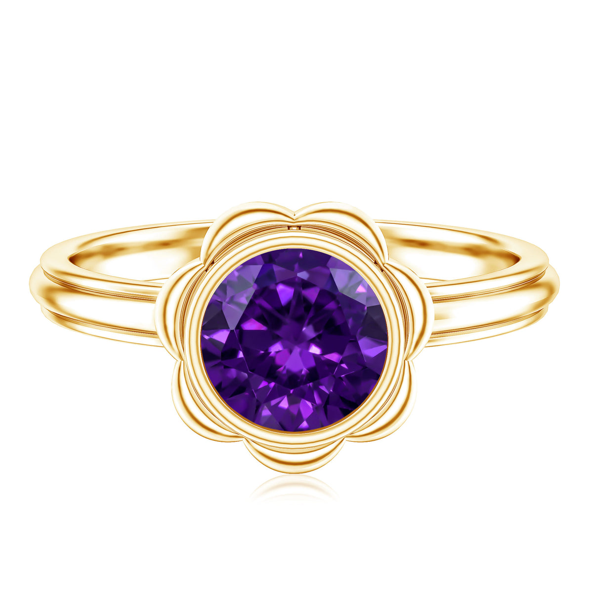1.2 Carat Amethyst Engagement Ring in Bezel Setting AAA - Rosec Jewels
