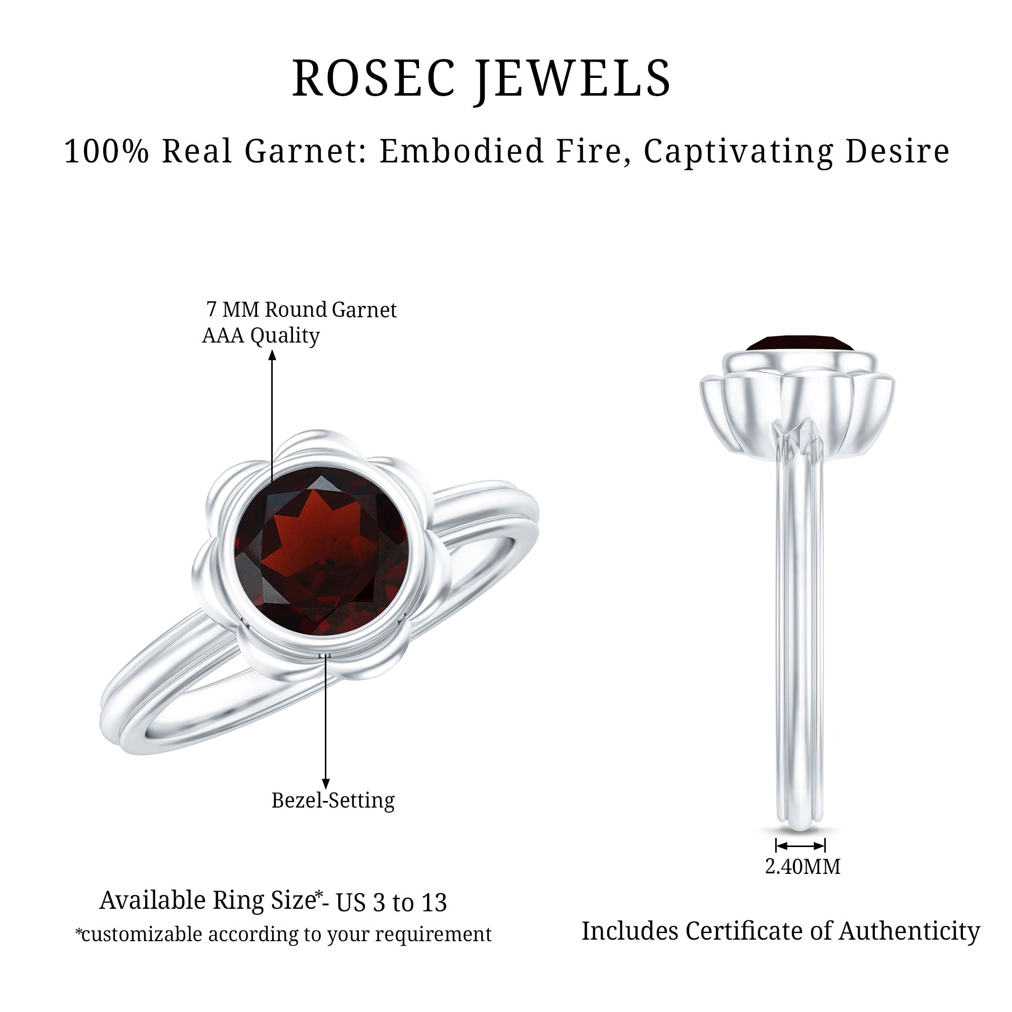 1.7 Carat Round Cut Garnet Flower Engagement Ring for Women AAA - Rosec Jewels