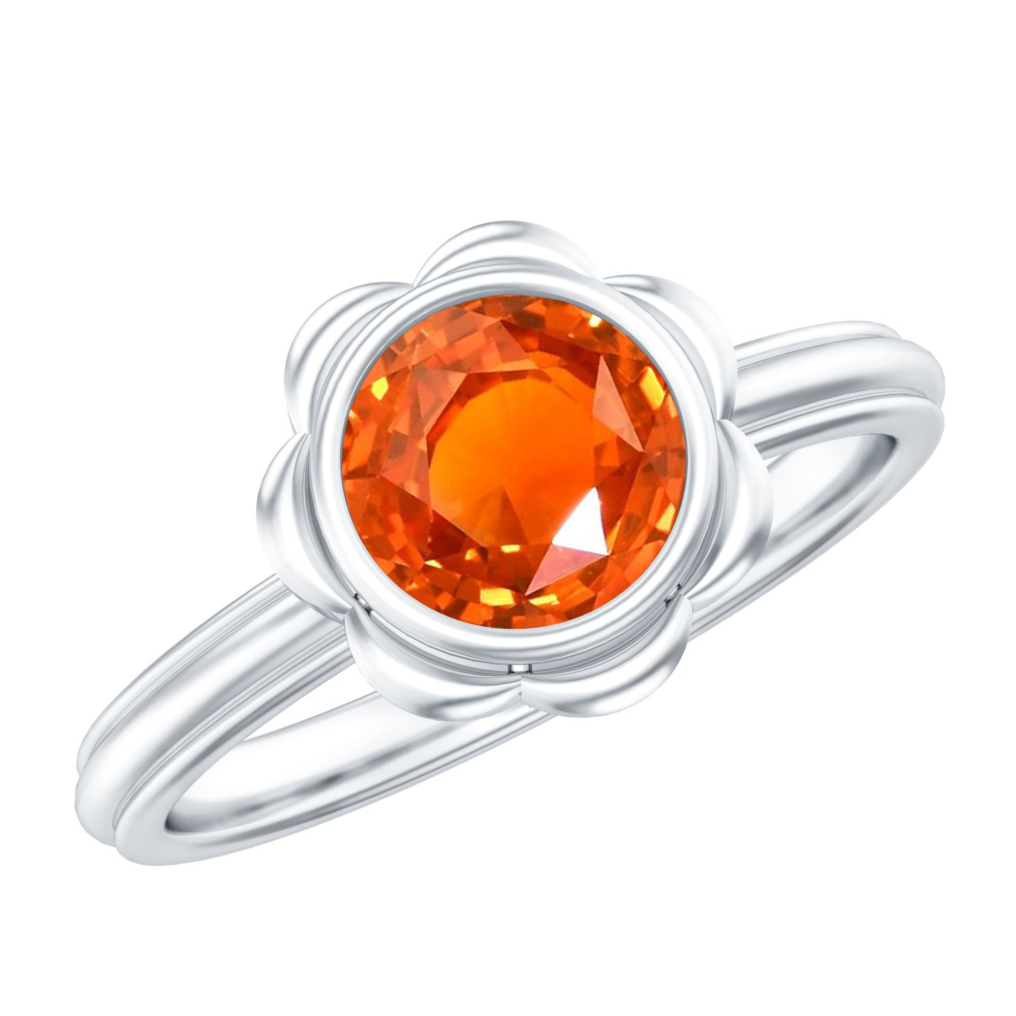Rosec Jewels-1.5 Carat Lab Grown Orange Sapphire Bezel Set Engagement Ring