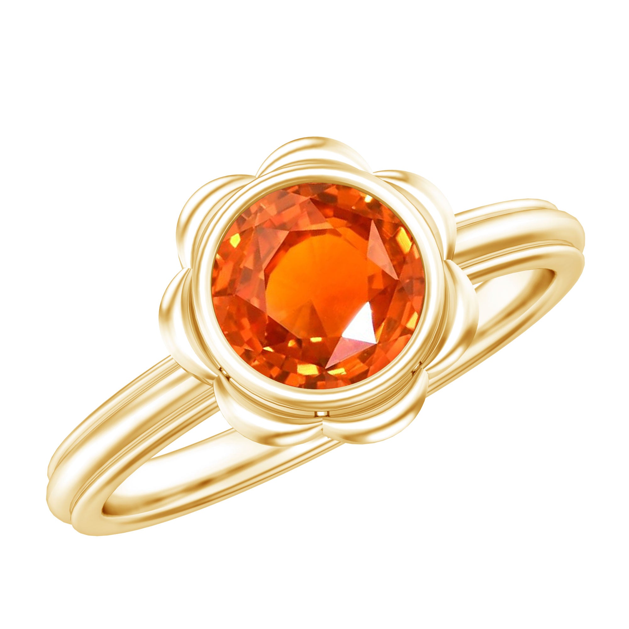 1.5 Carat Lab Grown Orange Sapphire Bezel Set Engagement Ring AAAA - Rosec Jewels