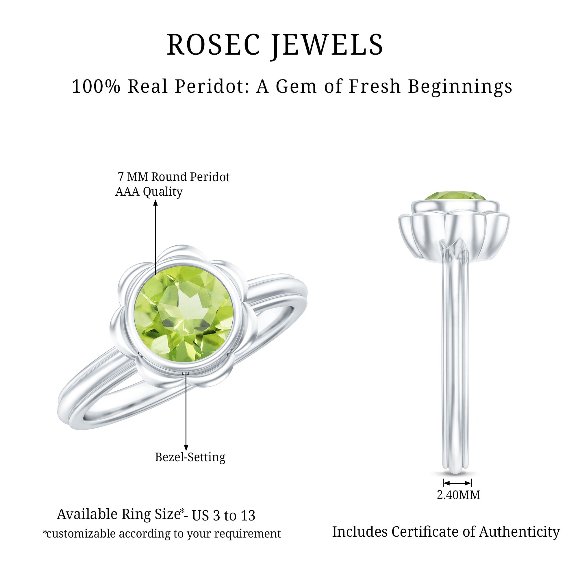 Rosec Jewels-Bezel Set 1.2 Carat Peridot Engagement Ring for Women