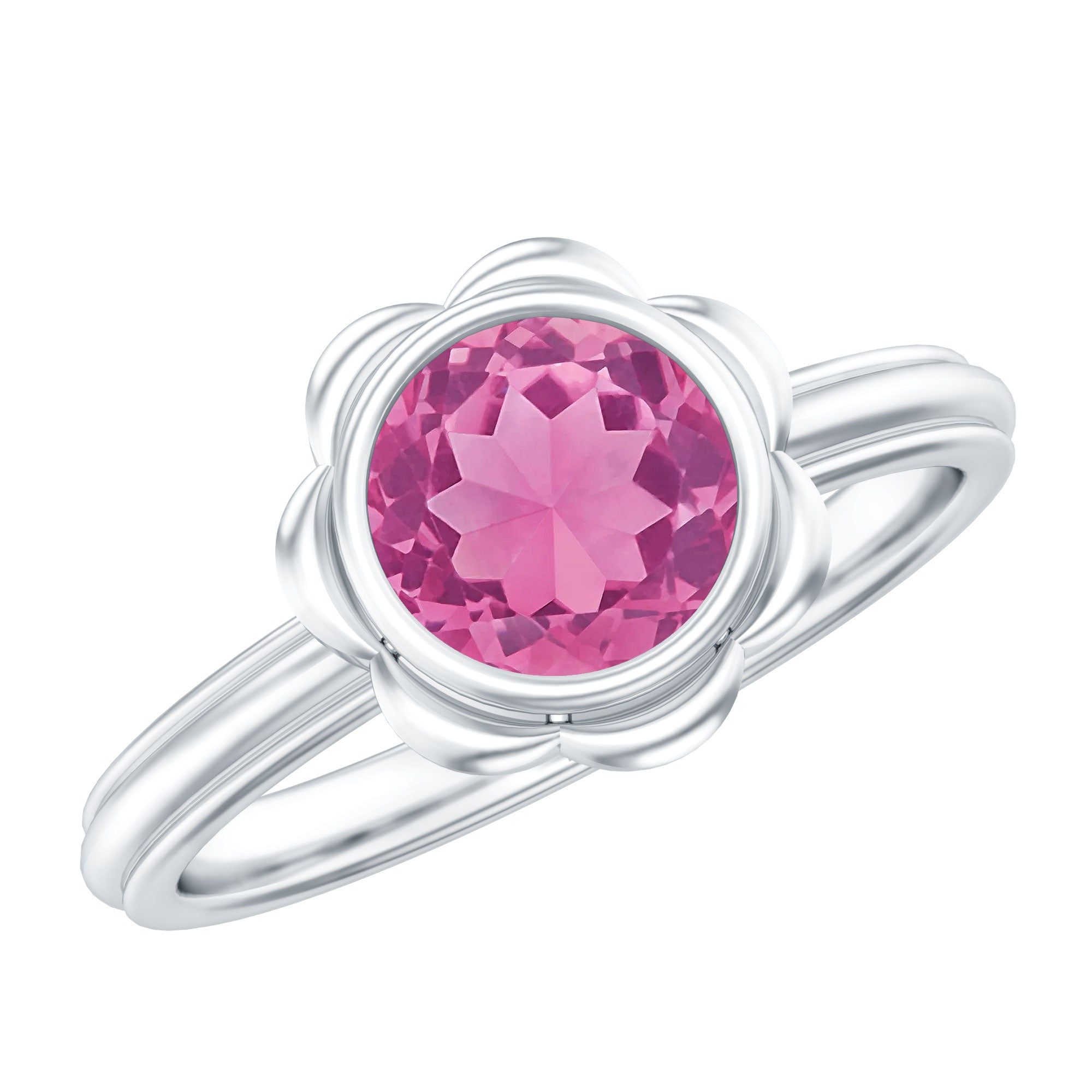 Rosec Jewels-1 Carat Round Pink Tourmaline Flower Engagement Ring