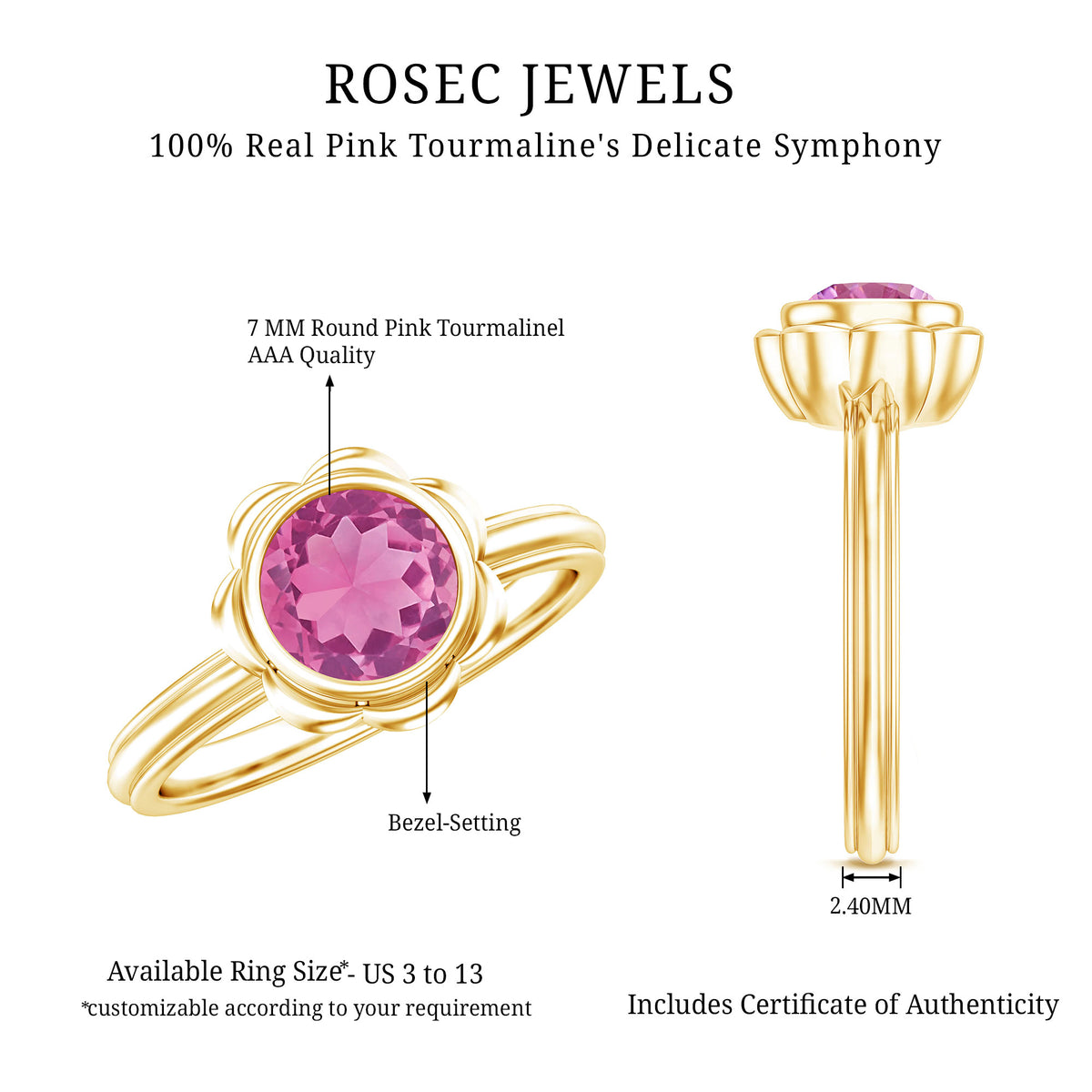 1.2 Carat Round Pink Tourmaline Flower Engagement Ring AAA - Rosec Jewels