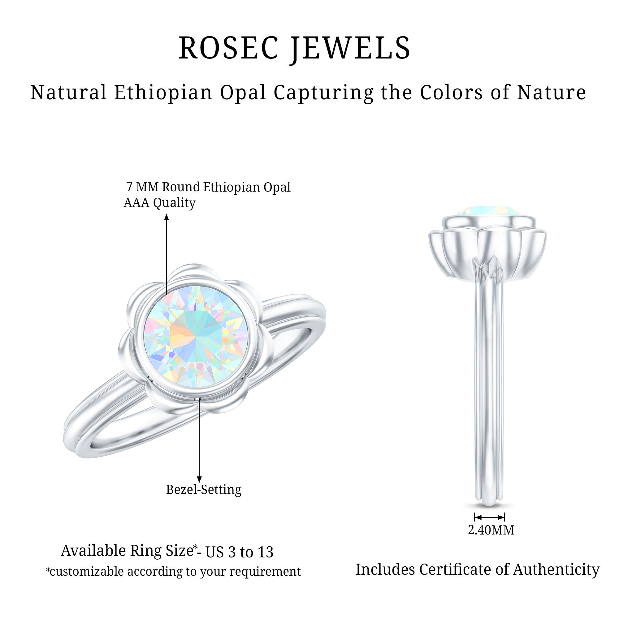 Rosec Jewels-1.5 Carat Ethiopian Opal Engagement Ring for Women