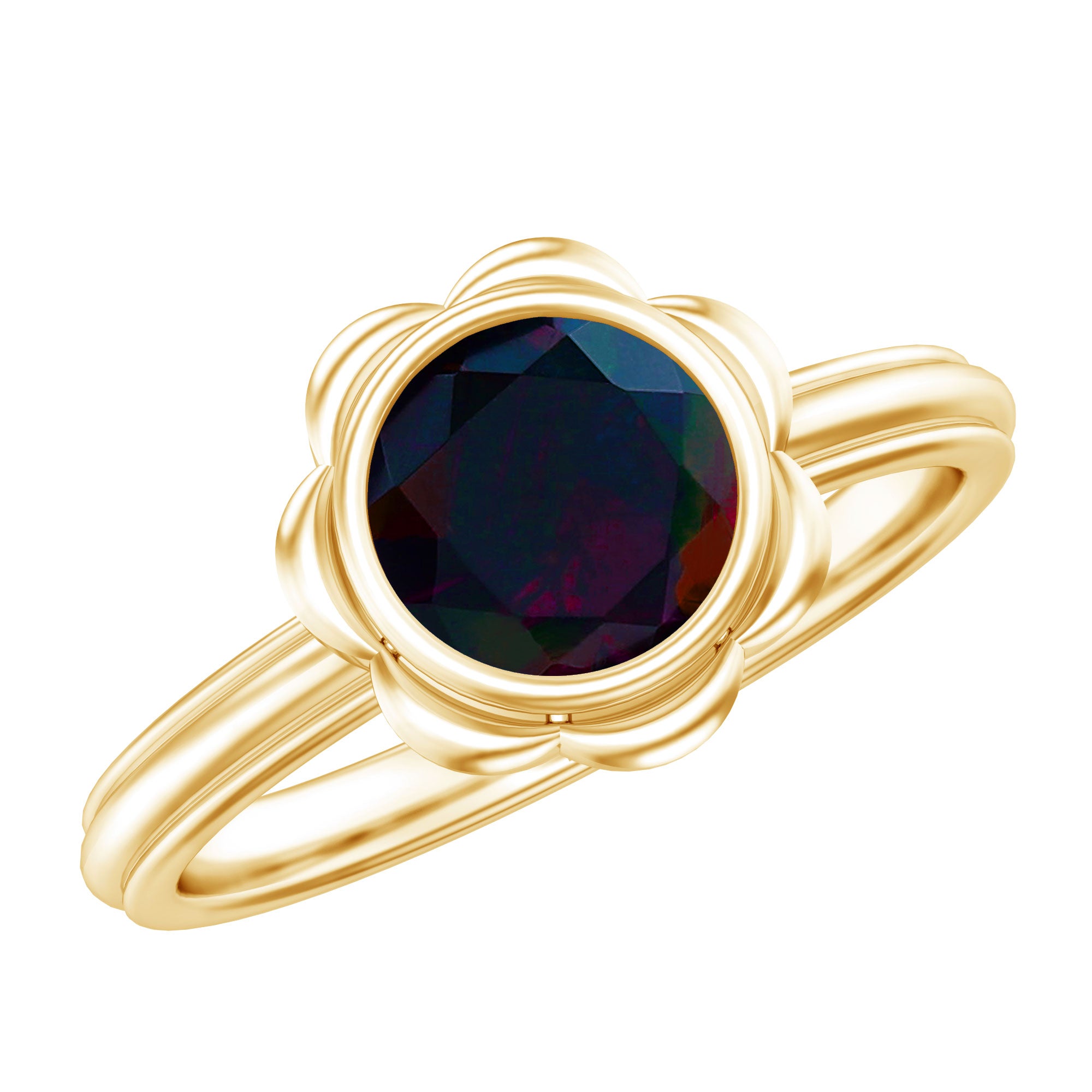 1.5 Carat Round Cut Black Opal Solitaire Engagement Ring in Bezel Setting AAA - Rosec Jewels
