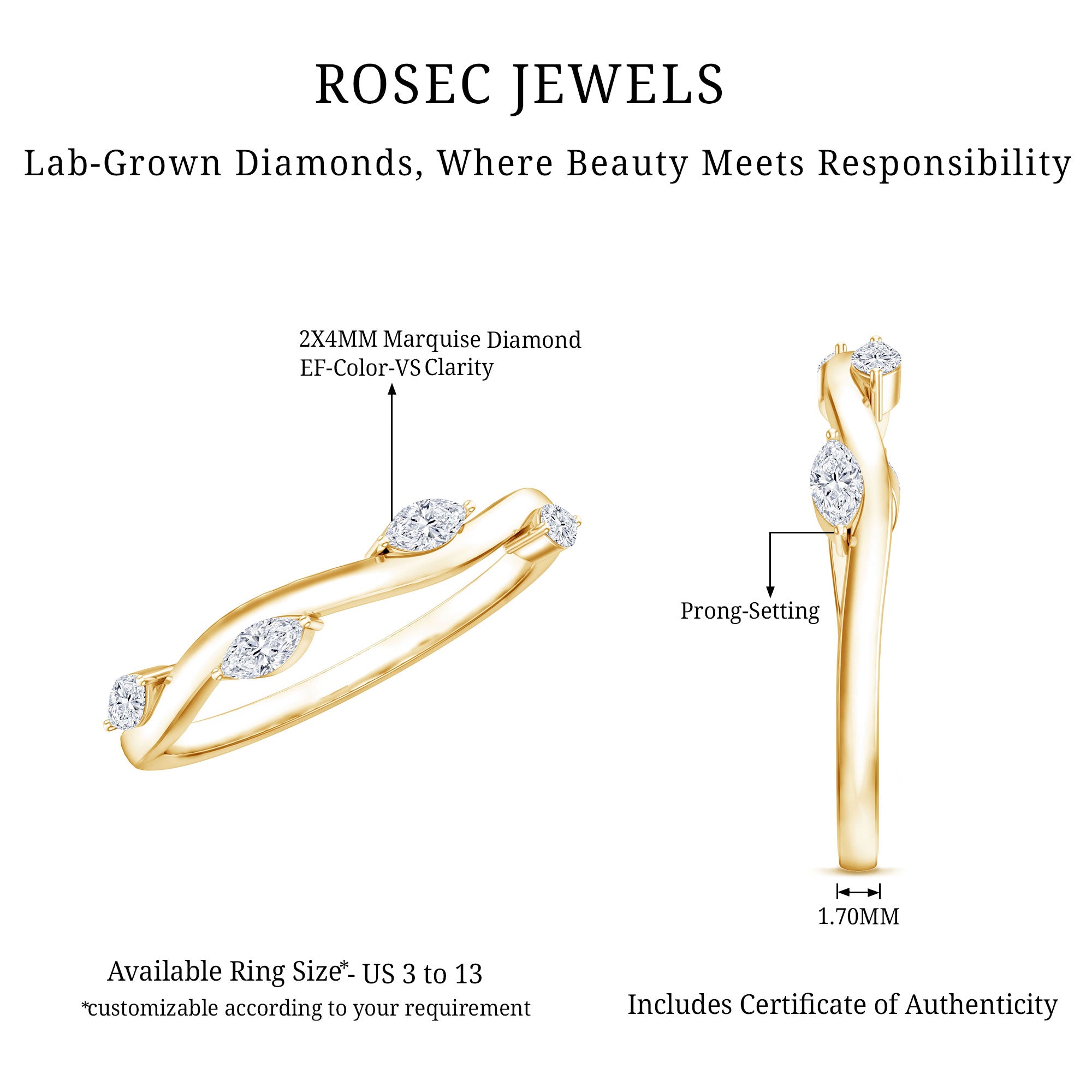 Marquise Cut Lab Grown Diamond Wedding Band Lab - ( EF-VS ) - Rosec Jewels