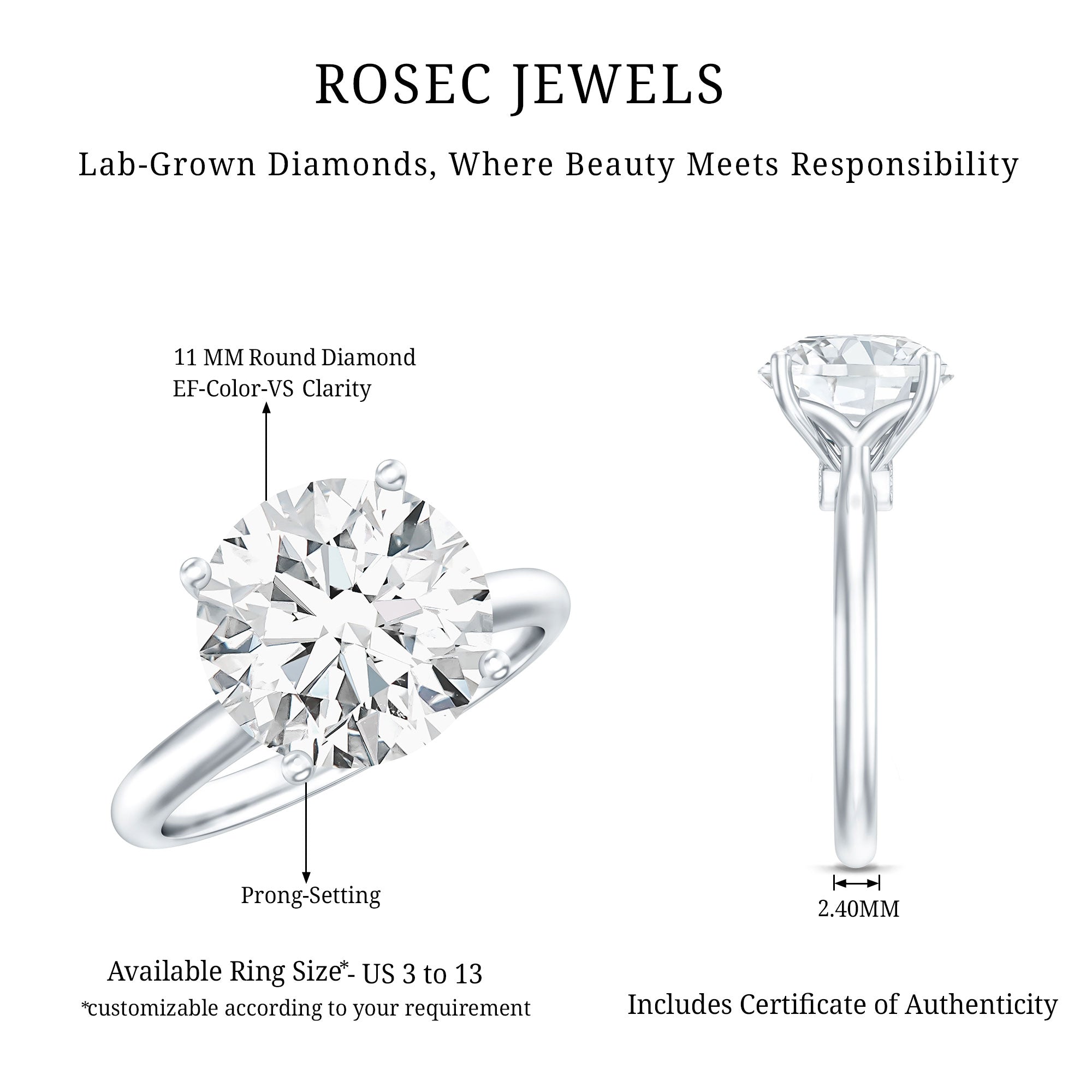 Lab Grown Diamond 5 Carat Engagement Ring with IGI Certificate Lab - ( E-VS1 ) - Rosec Jewels