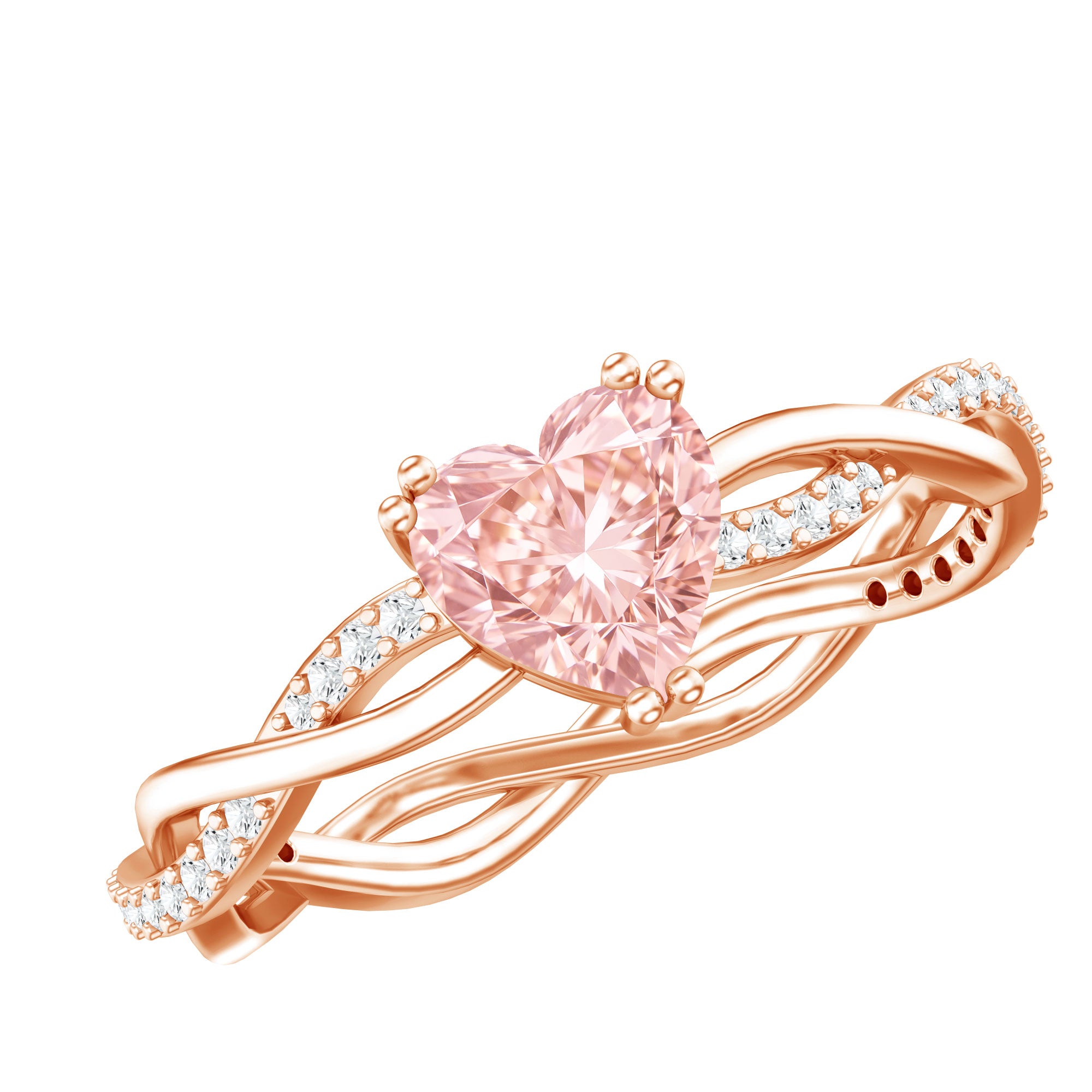 1 CT IGI Certified Lab Grown Pink Diamond Heart Engagement Ring with Crossover Shank Fancy Pink - VS1 - Rosec Jewels