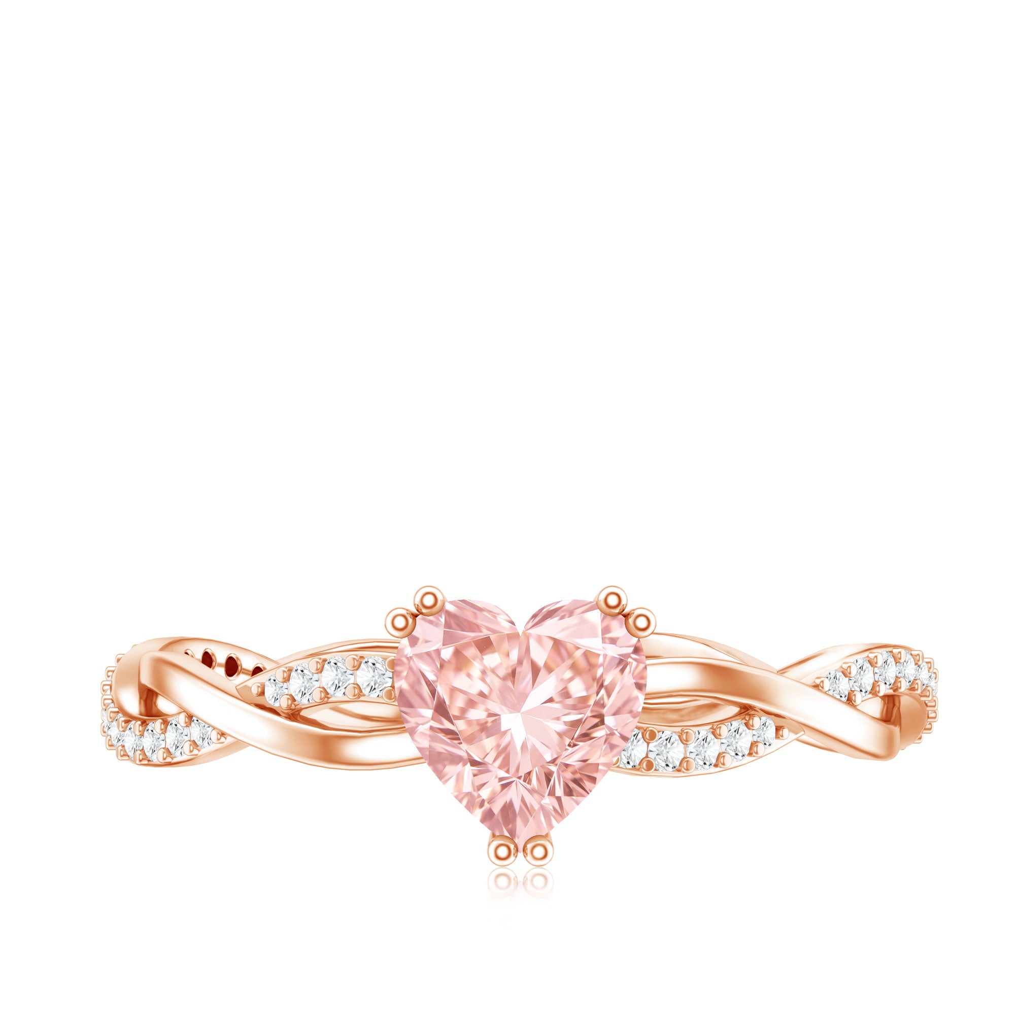 Rosec Jewels-1 CT Lab Grown Pink Diamond Heart Engagement Ring with Crossover Shank