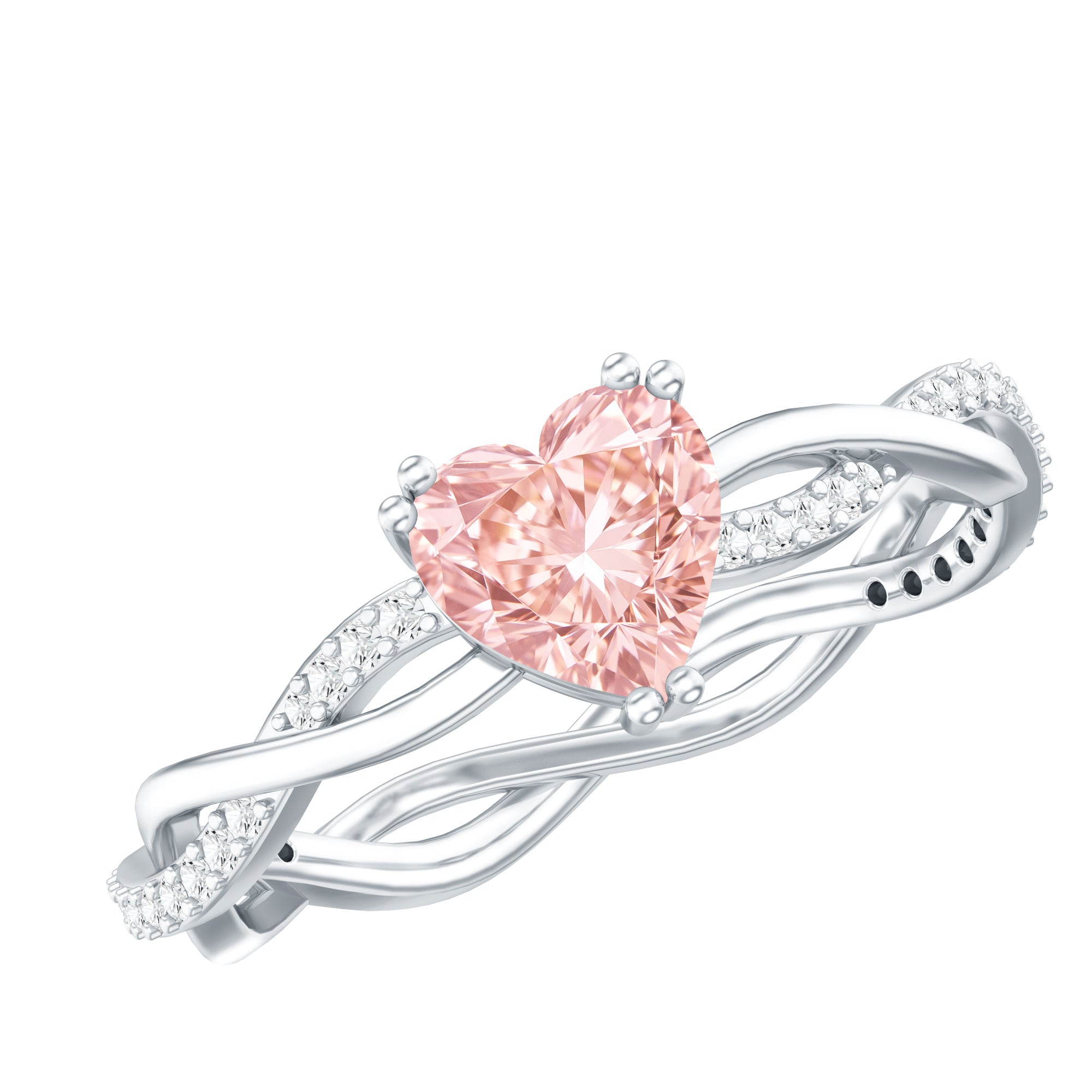 1 CT IGI Certified Lab Grown Pink Diamond Heart Engagement Ring with Crossover Shank Fancy Pink - VS1 - Rosec Jewels