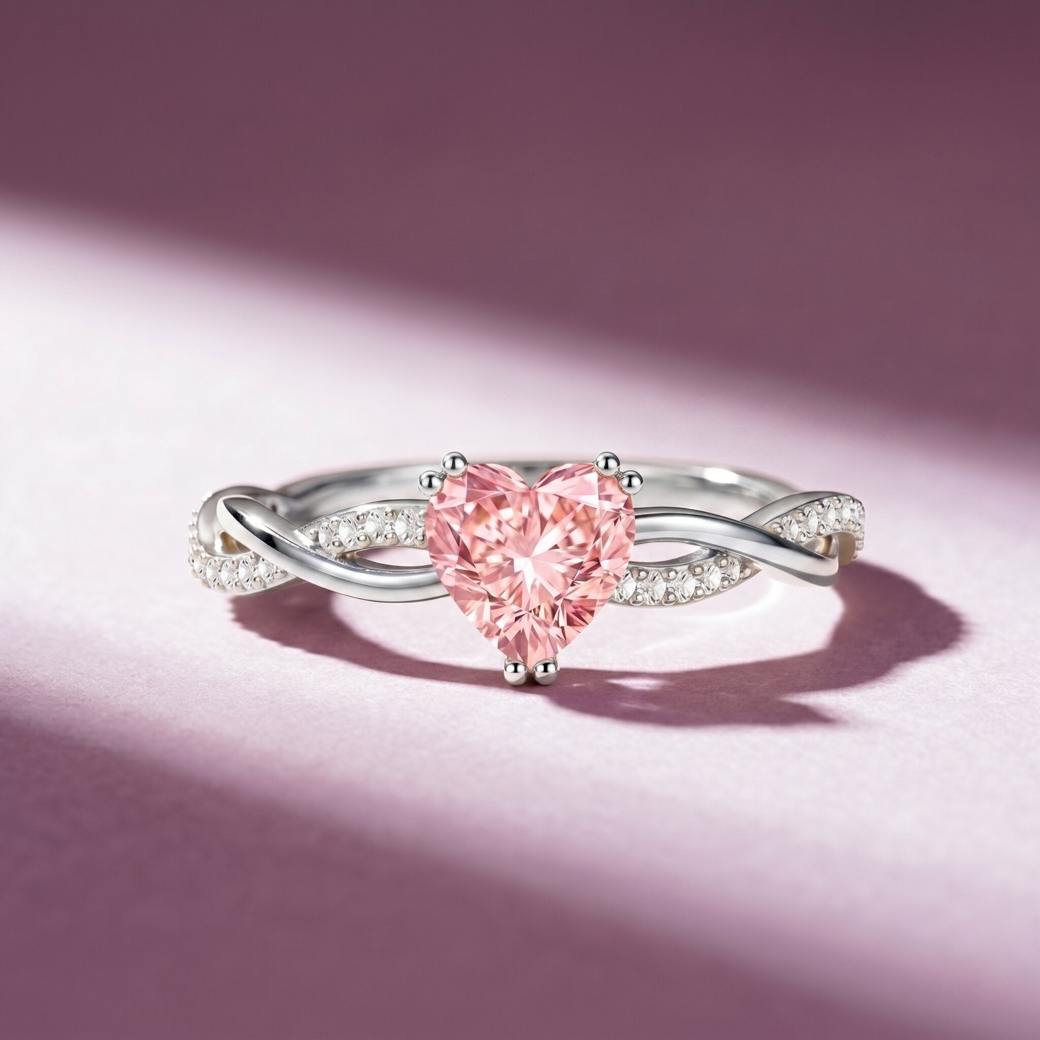 1 CT IGI Certified Lab Grown Pink Diamond Heart Engagement Ring with Crossover Shank Fancy Pink - VS1 - Rosec Jewels
