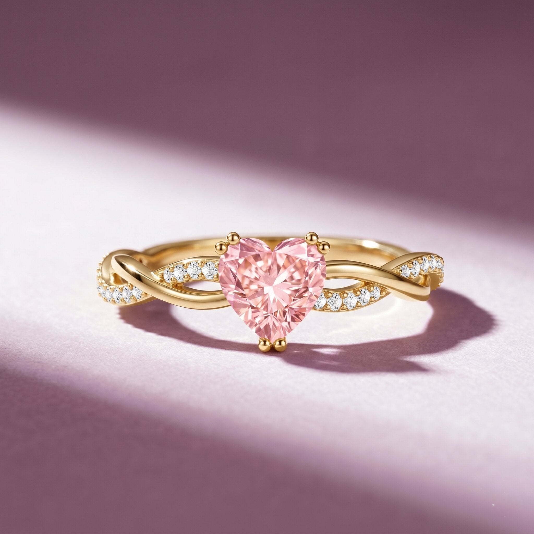 1 CT IGI Certified Lab Grown Pink Diamond Heart Engagement Ring with Crossover Shank Fancy Pink - VS1 - Rosec Jewels
