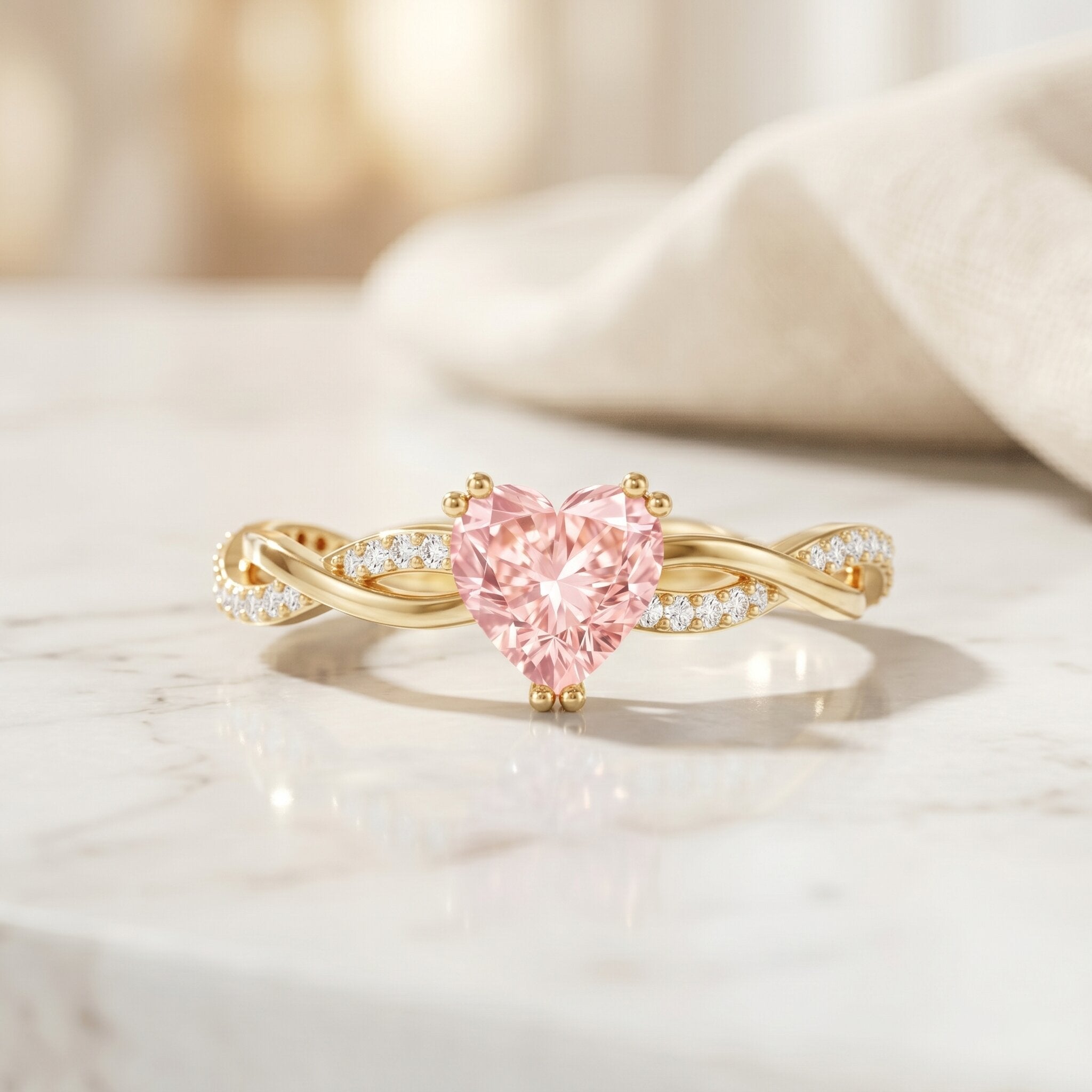1 CT IGI Certified Lab Grown Pink Diamond Heart Engagement Ring with Crossover Shank Fancy Pink - VS1 - Rosec Jewels